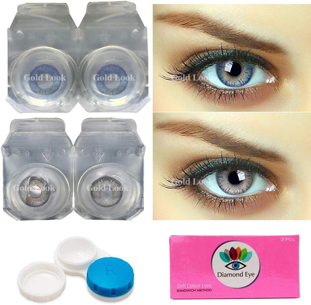 Dark Blue and Grey Monthly Color Contact Lens Zero Power With Case and Solution