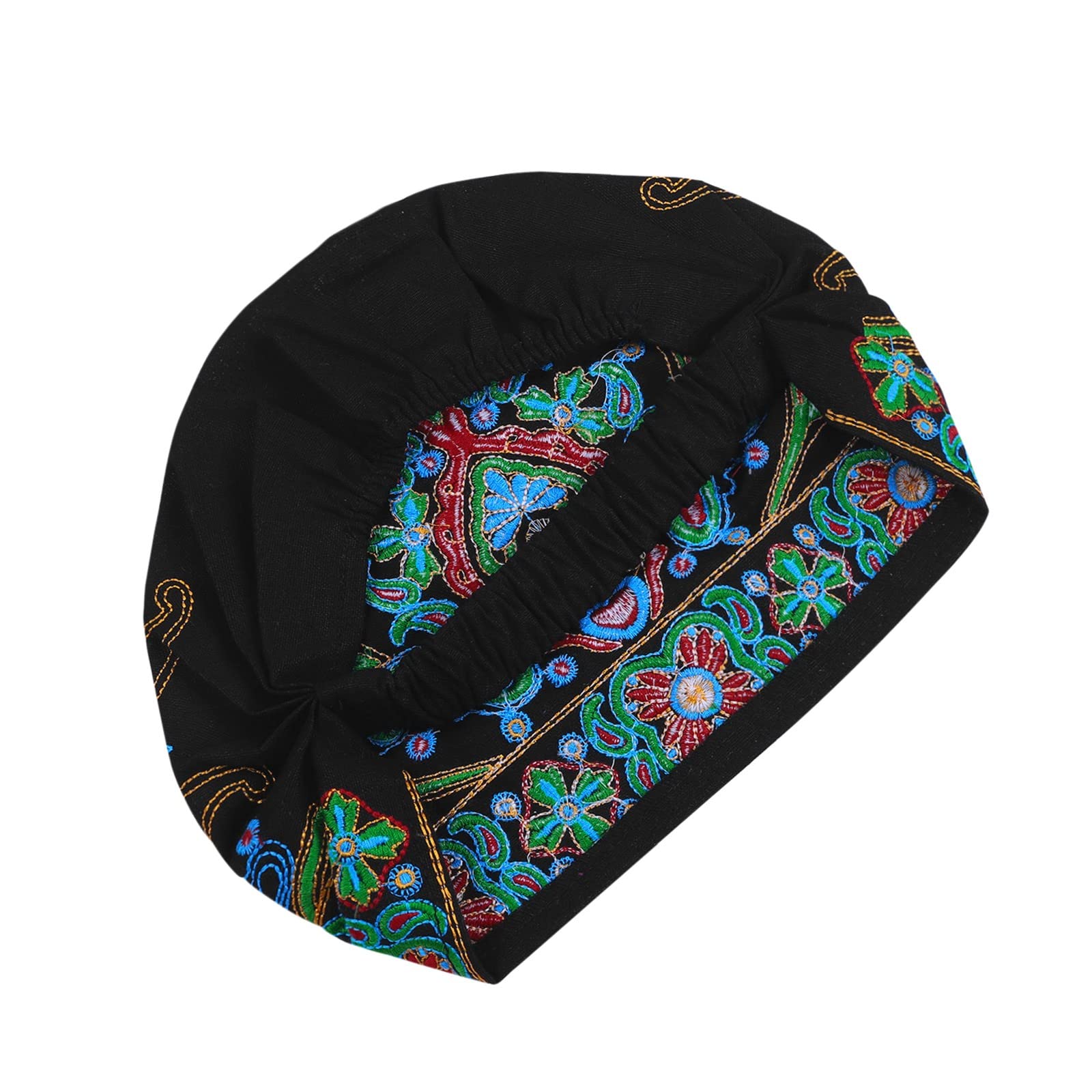 Ethnic Style Embroidered Headscarf Hat for Women Adjustable and Suitable for Straight Curly Hair Brimless Hats