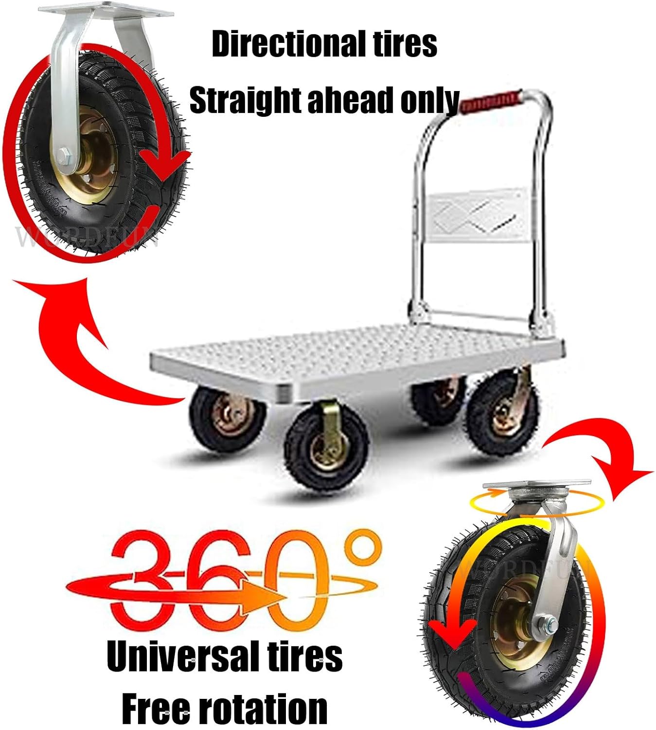 Heavy Duty Rubber Caster Wheel, Swivel Castors, 2 Swivel, Fixed Pneumatic Shock Absorption, Highly-Elastic, with Screws, Wheelbarrow Tires, for Garden Carts