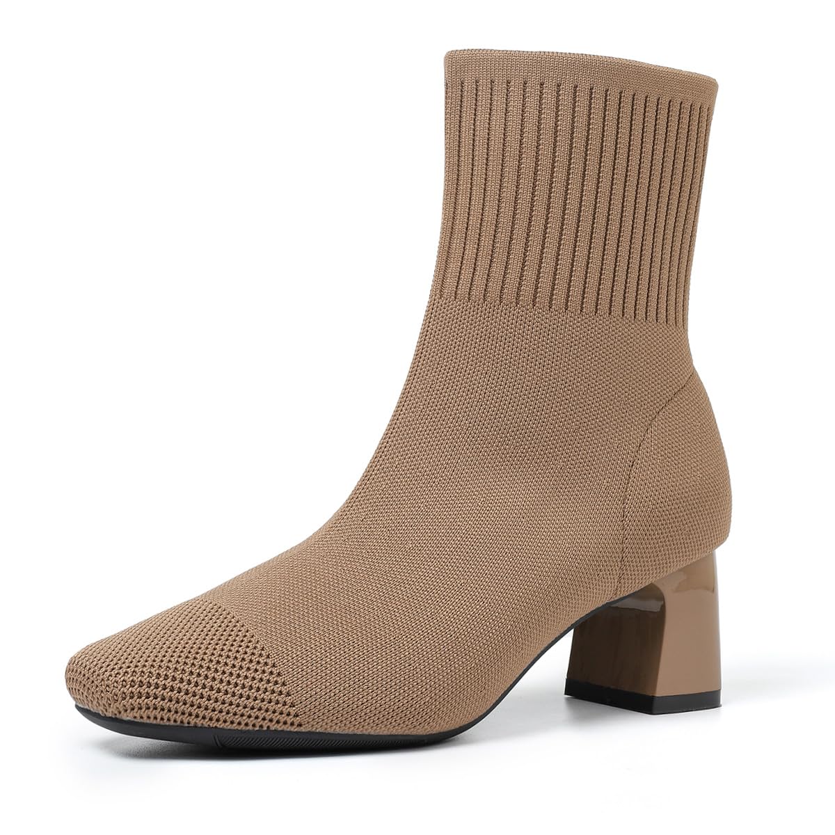 Ankle Boots for Women Dressy Comfy Knit Sock Booties Square Toe Chunky Heel Slip on Elastic Fall Booties