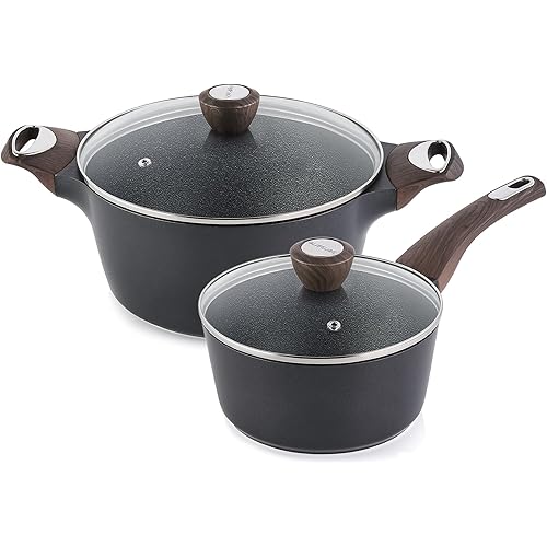 SENSARTE 4Pcs Nonstick Cookware Sets, Pots and Pans Set, 1.5QT Sauce Pan with Lid & 4.5 QT Stock Pot, Non Toxic, PFOA&PFOS Free