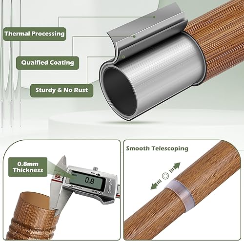 Miniatura 6 de HTZON Barras de cortina de madera para ventanas de 72 a 144 pulgadas, barra de cortina larga ajustable de 1 pulgada, barras de cortina bohemias