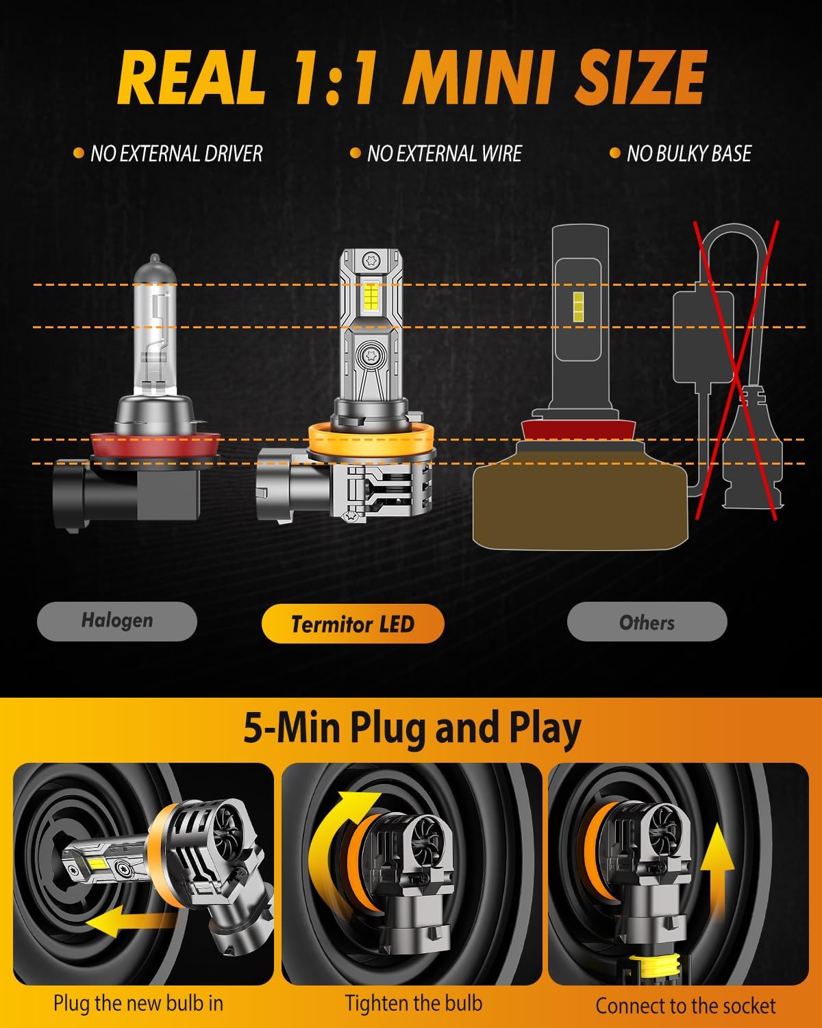 H11/H9/H8 9005/HB3 LED Light Bulbs Combo, 100000 1100％ Brighter, 6500K White LED High/Low, 10-Year Lifespan with Cooling Fan, 1:1 Halogen Size, Non-Polarity Plug and Play, Pack of 4