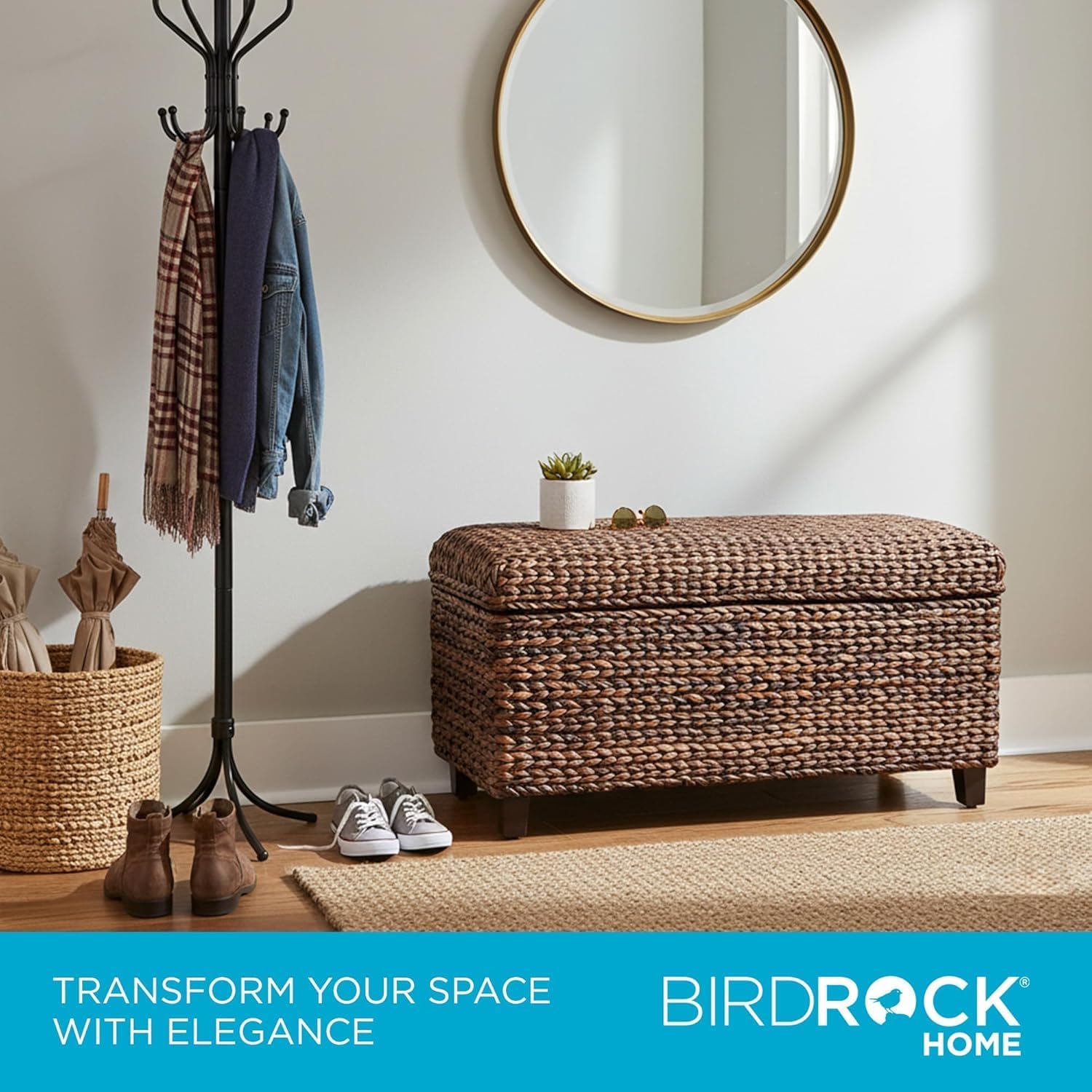 BIRDROCK HOME Hand-Woven Abaca Seagrass 36" Storage Bench with Lift-Top Lid (Brown)