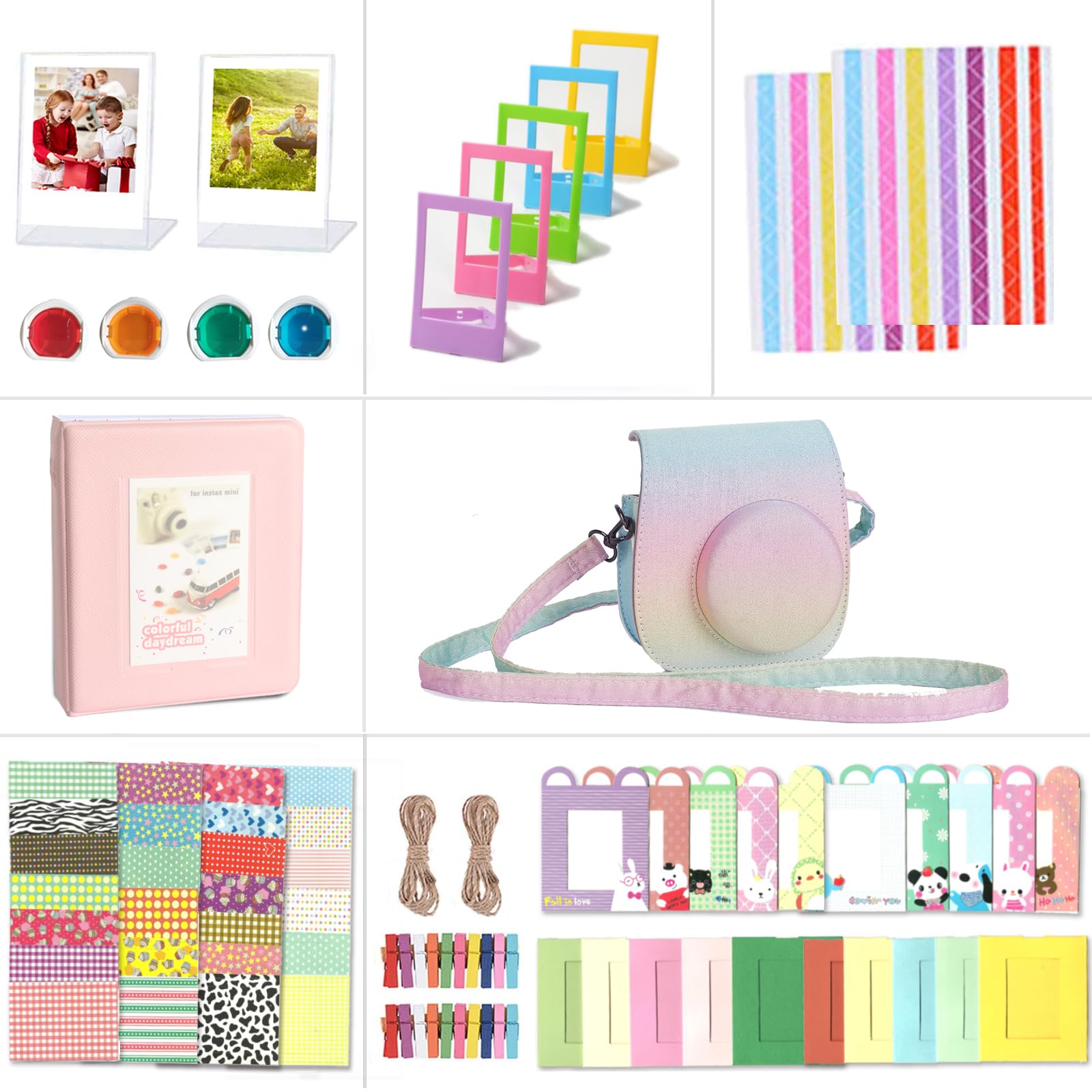 Accessoires compatibles avec l'appareil Photo pour Fujifilm Instax Mini 12, Comprenant Un Housse Mini 12, Un Album, Filtres, Cadres Muraux, Cadres de Film, Autocollant (Rainbow Brillant)