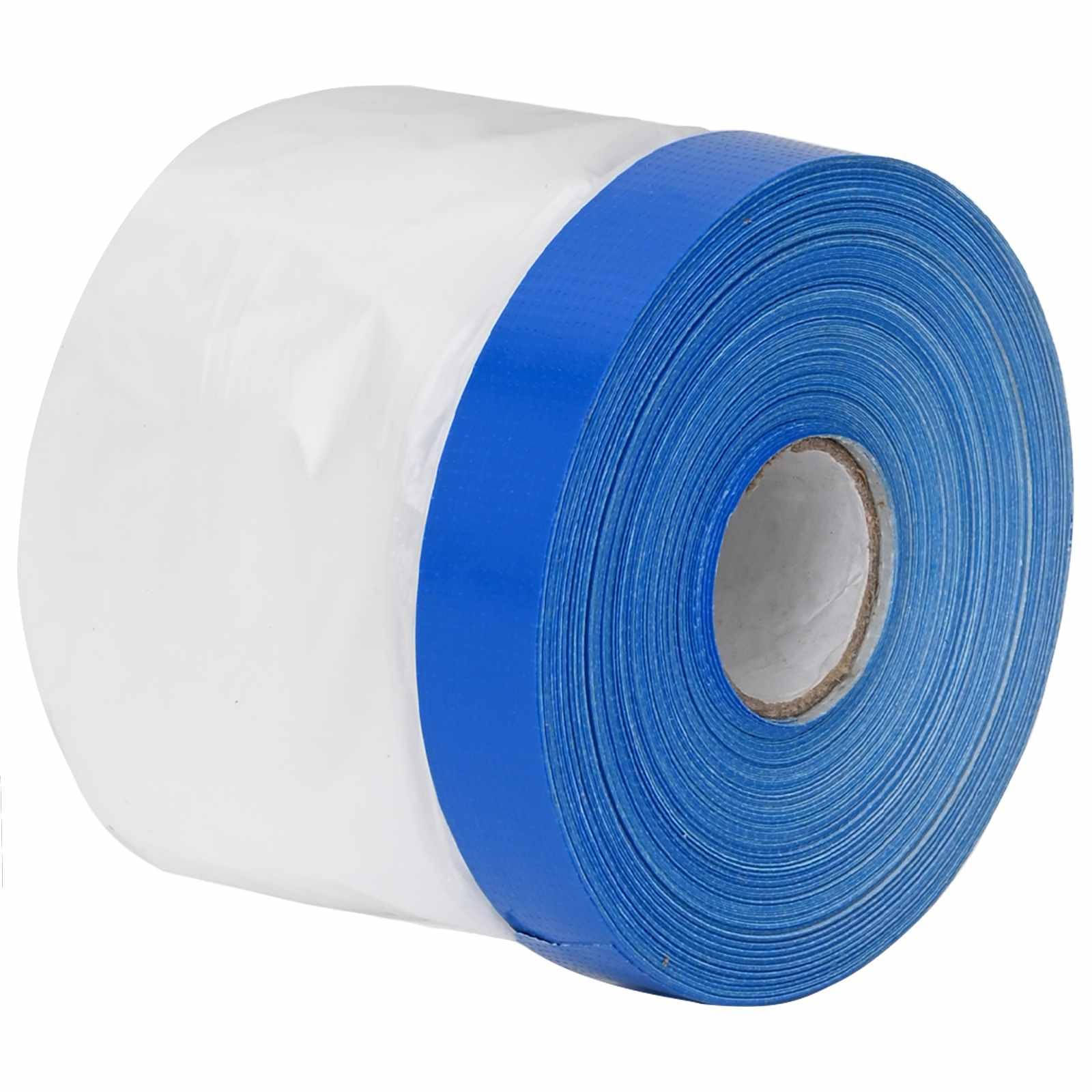Abdeckfolie mit Klebeband 6 Stück transparent und blau 55 x 2000 cm aus HDPE wasserdicht reißfest UV-beständig für Garten, Baustelle, Haushalt, Werkstatt, Auto, Dach, Wand