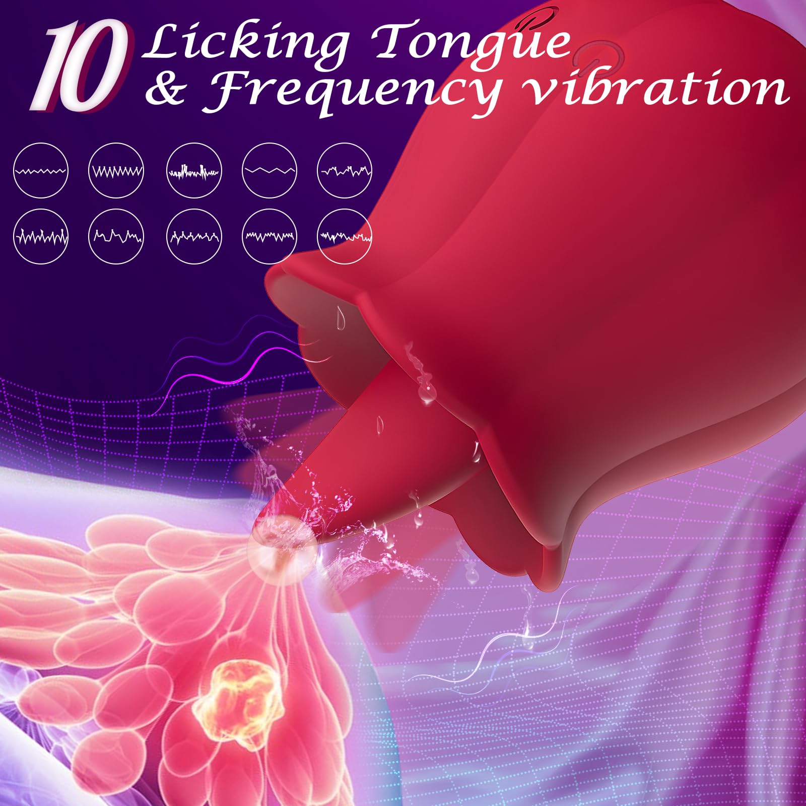Stimulatore del vibratore del giocattolo del sesso del clitoride per le donne, leccando la lingua vibrando giocattoli per adulti con 10 modalità di vibrazione (Red)