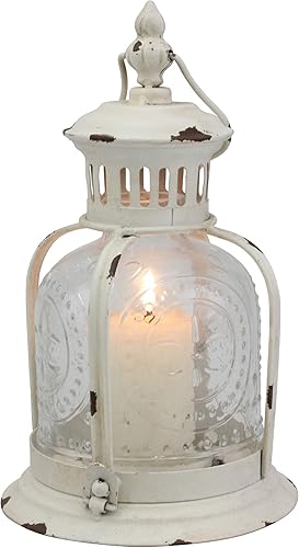 Miniatura 6 de CKK Industrial LTD Stonebriar Antique Worn White Metal Candle Lantern, Use As Decoration for Birthday Parties, a Rustic Wedding Centerpiece, or