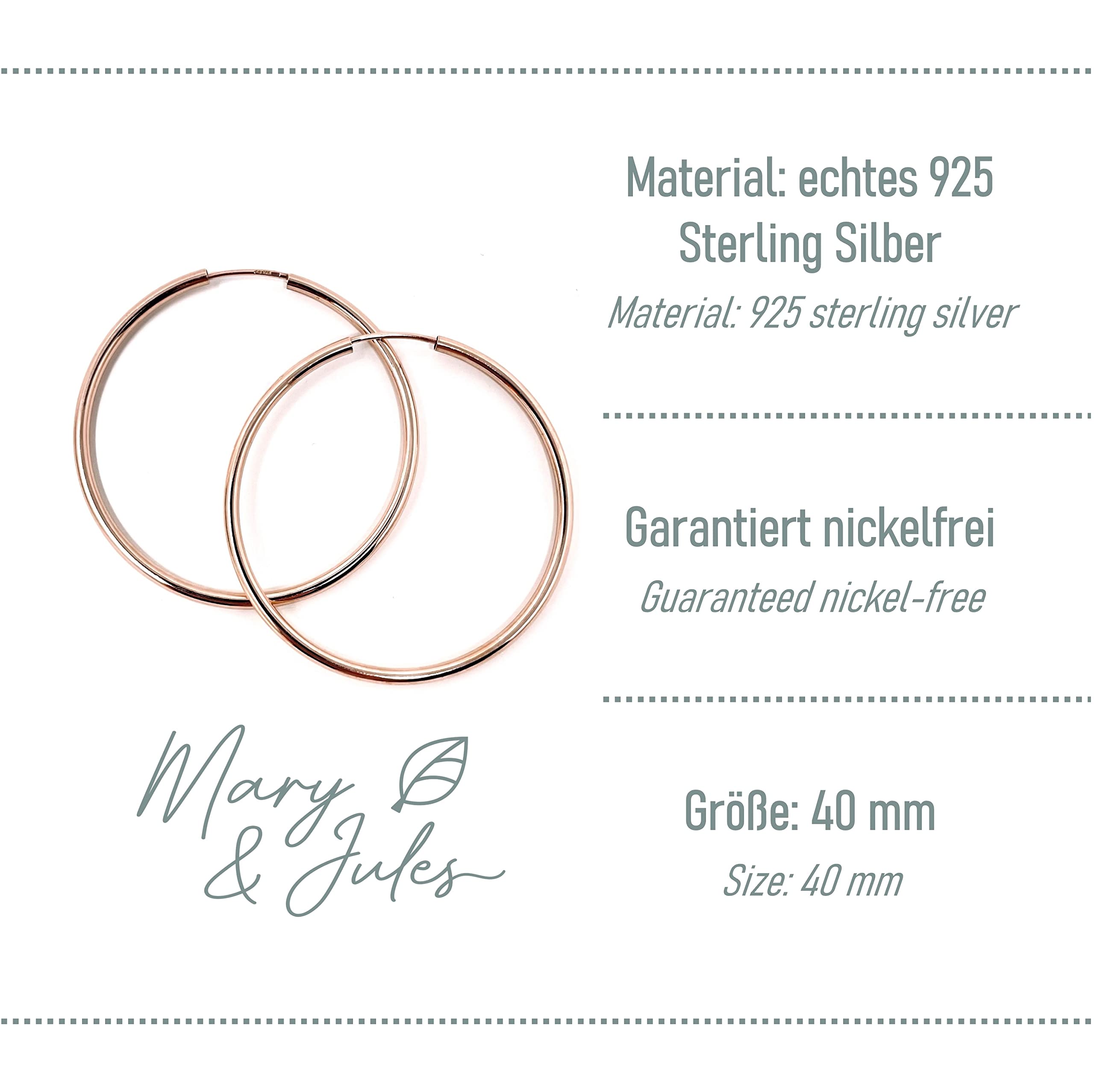 Mary & Jules Ohrringe Rosegold aus 925 Sterling Silber, vergoldet, schlichte, feine Creolen Rosegold, aus recyceltem Silber, Hoop Ohrring für Frauen und Mädchen, goldene Ohrringe Damen