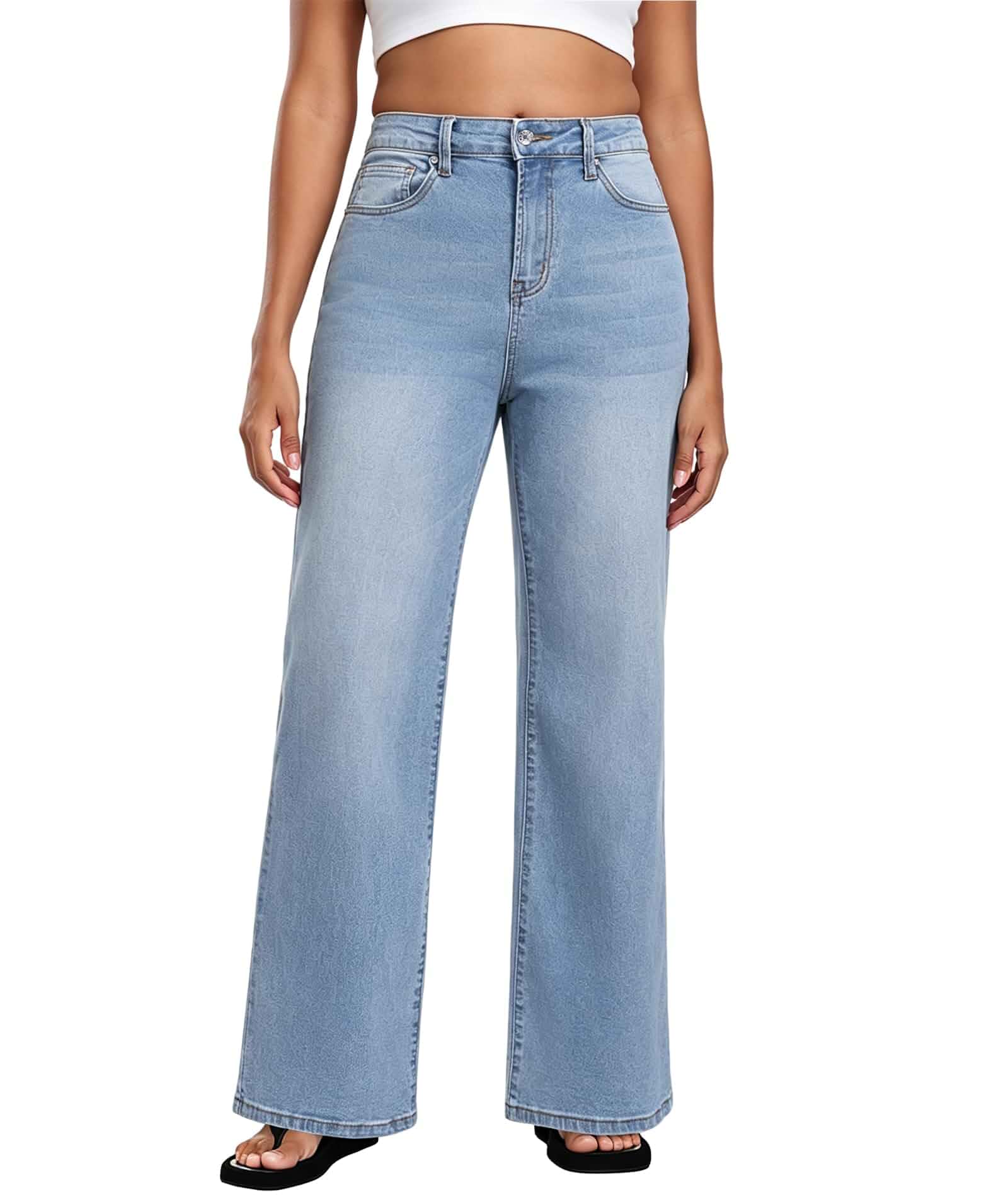 MARIASHA Women's High Waisted Straight Leg Jeans | Baggy, Stretch Denim