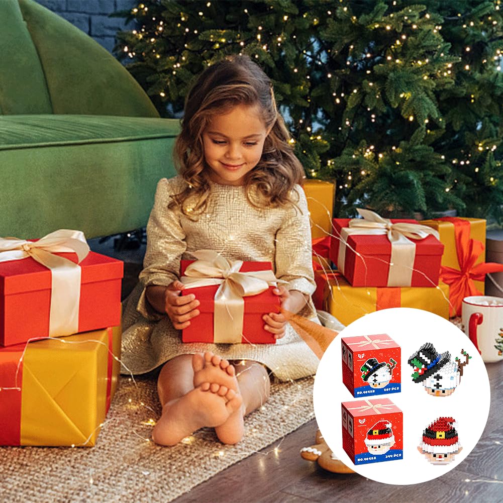 TSLBW Set 3 Blocchi Di Costruzione Natalizi - Babbo Natale, Pupazzo Di Neve E Alce - Giocattoli Creativi Per Bambini