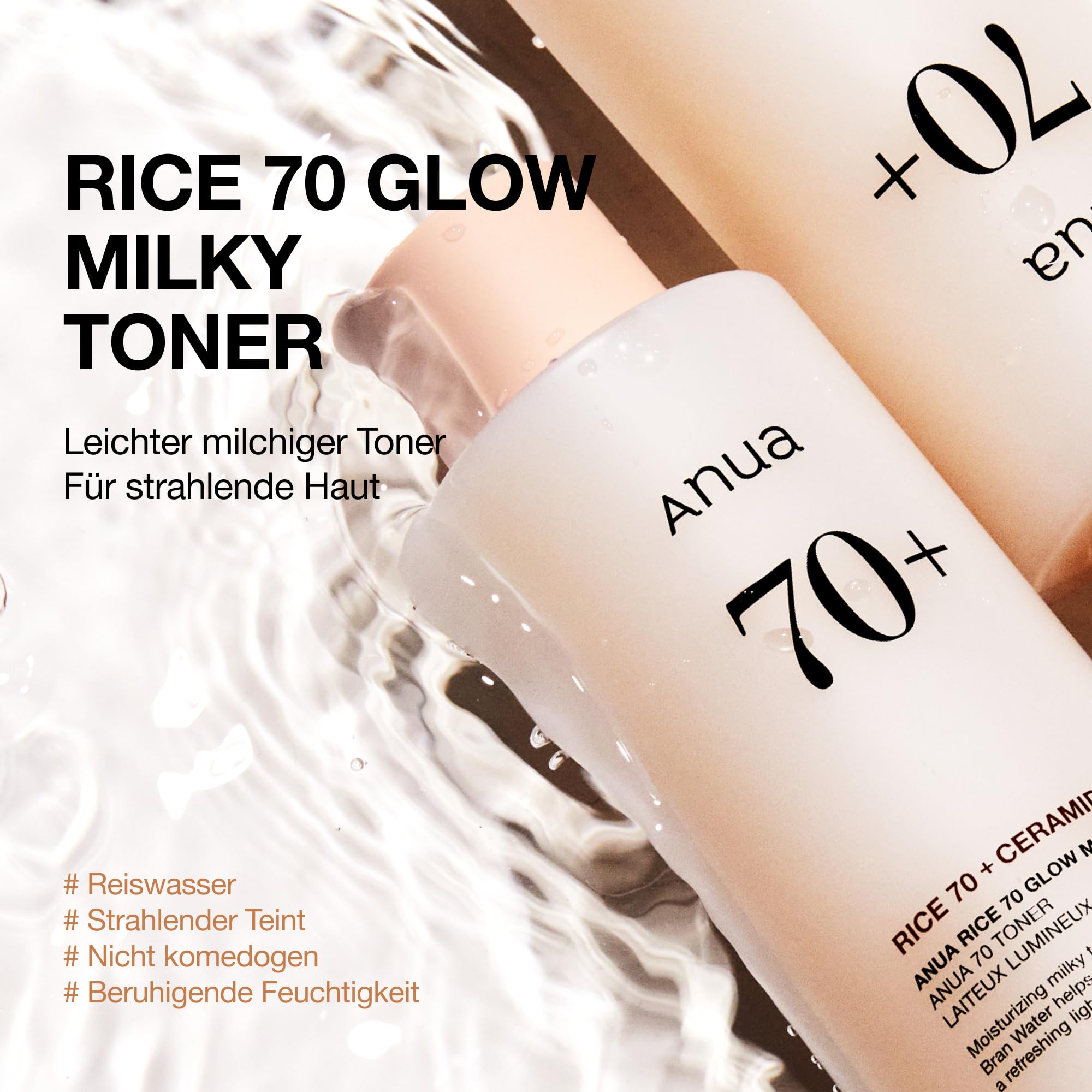 Anua Rice 70 Glow Milky Toner, Glass & Dewy Skin, Hydration & Barrier Care, Reiswasser, Niacinamid, Ceramide, Alle Hauttypen, Duftstofffrei, Nicht komedogen, Korean Skincare, 250ml