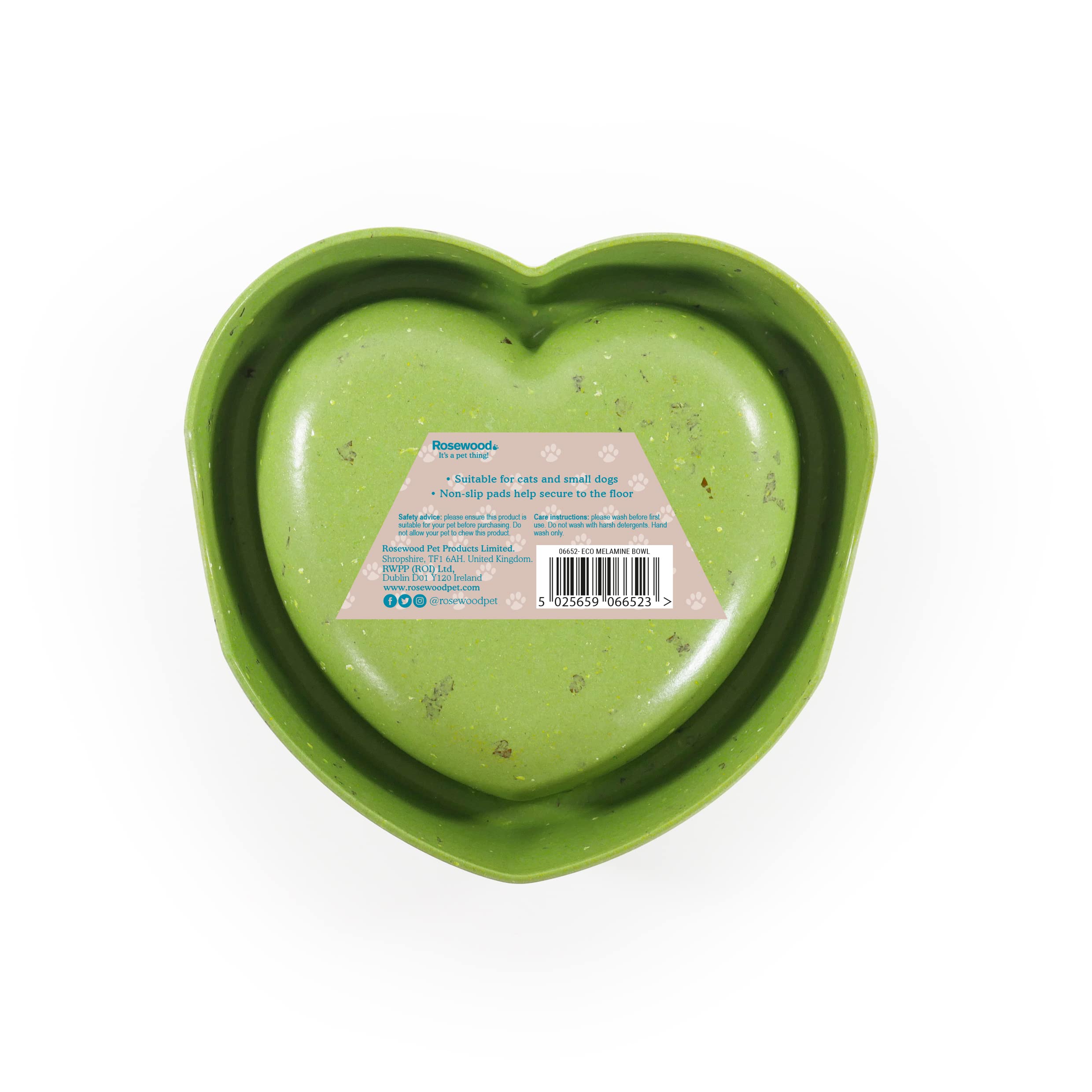 Rosewood Eco Heart Shaped Melamine Bowl, for Cats & Dogs, Green - Image 3