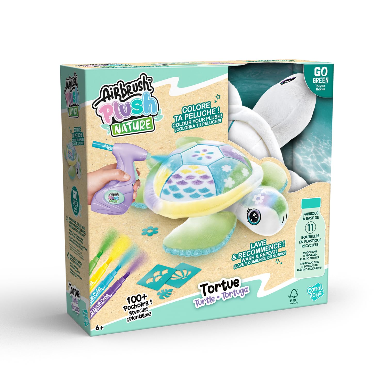 Airbrush Nature Turtle Customisable Plush Spray Art with Felts and Stencils FSC and GRS Certifications from 6 Years 280-Channel Toys, OFG 280