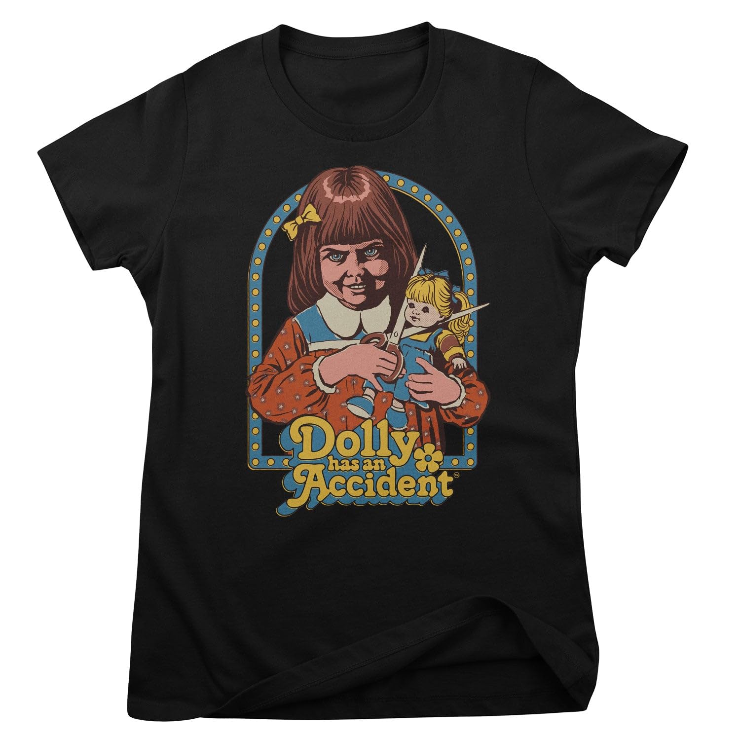 Steven Rhodes Officially Licensed Dolly Has an Accident Women T-Shirt (Black), Large