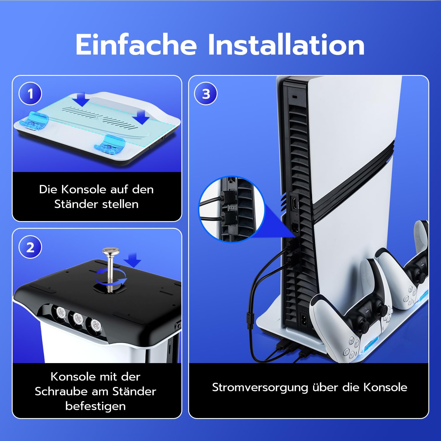 Mcbazel PS5 Kühlständer mit Ladestation | 3-Stufen Kühlventilator + 2 Controller Laden Kompatibel mit PS5/Playstation 5 Pro/PlayStation 5 Slim Disc & Digital – Weiß