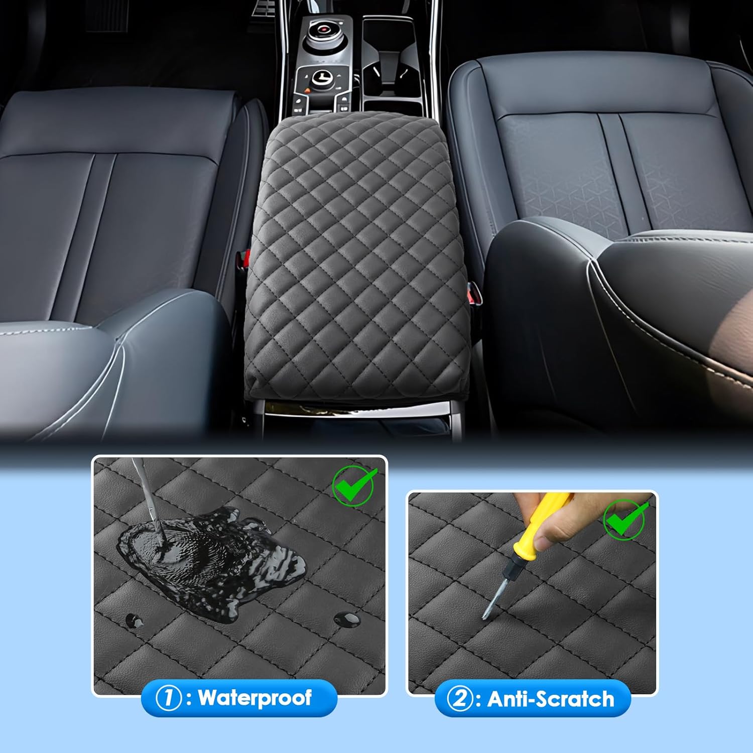 2024 2025 2026 Sorento Center Console Cover for Kia Sorento (LX/S/EX/SX/SX Prestige/X-Pro SX Prestige),Waterproof&Comfy Cushion Leather Armrest Cover 2025 Sorento X-Line Accessories (Padded)