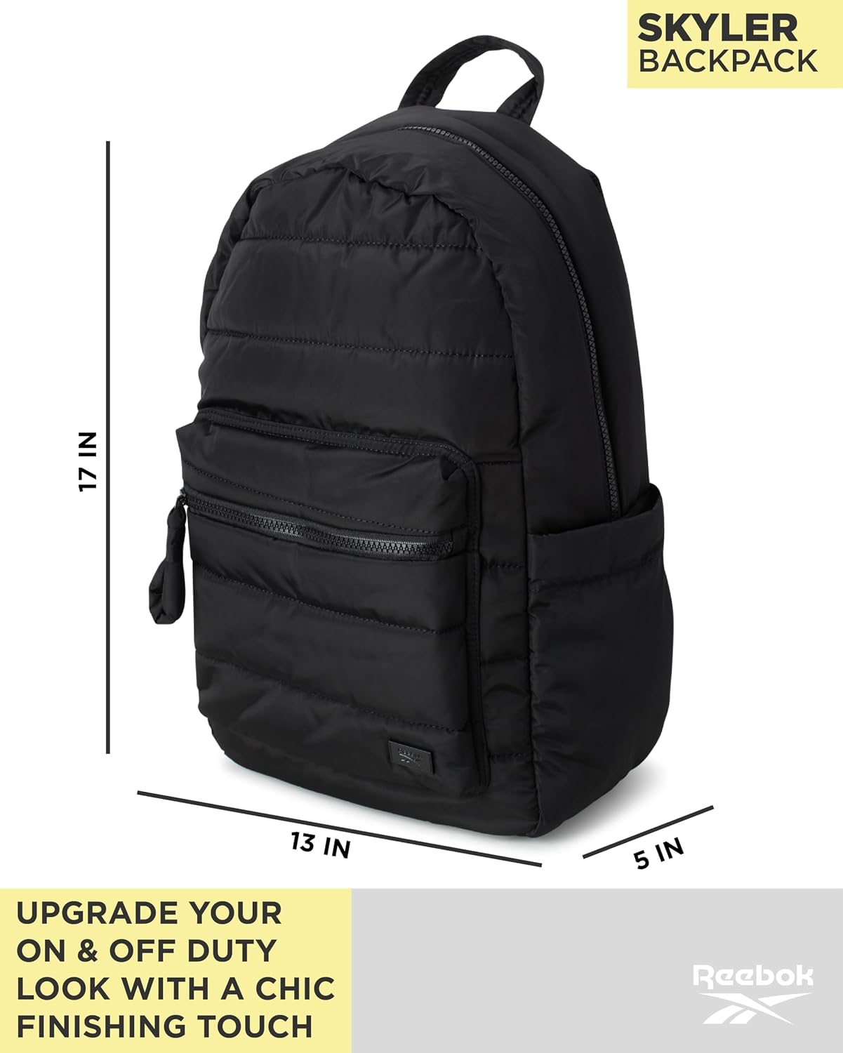 Reebok Backpack - Multipurpose Lightweight Carry On Everyday Laptop Gym Travel Commuter Backpack, Size One Size, Skyler Black