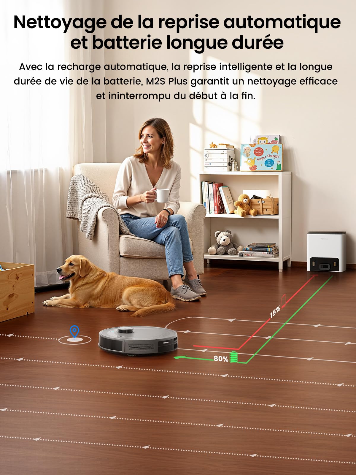 Lefant M2S Plus Aspirateur Robot Laveur avec Station, 10000Pa Aspirateur, Vidange Automatique, Évitement d'obstacles, 240min, Idéal pour Les Poils d'animaux Tapis Sols Durs, Connecté avec Alexa/App