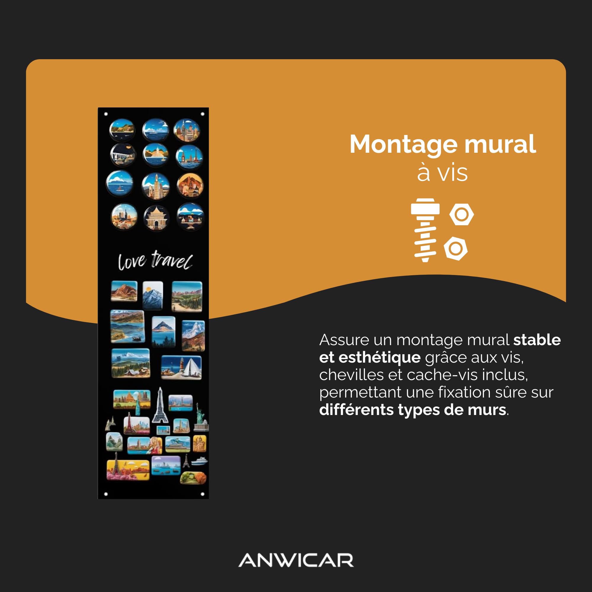 Tableau Magnétique - Tableau Effaçable en Acier - Idéal pour Aimants et Notes - Tableau Noir Magnétique Mural - Compatible avec Marqueurs Craie - Kit de Montage Inclus - 80x50 cm - Noir