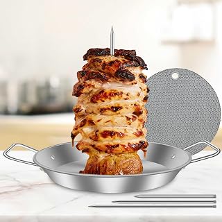 Stainless Steel Al Pastor Skewer for Grill - Vertical Skewer Stand with 8", 10", 12" Removable Spikes - Professional Brazilian BBQ Spit for Shawarma, Gyros, Tacos & Whole Chicken - Dishwasher Safe