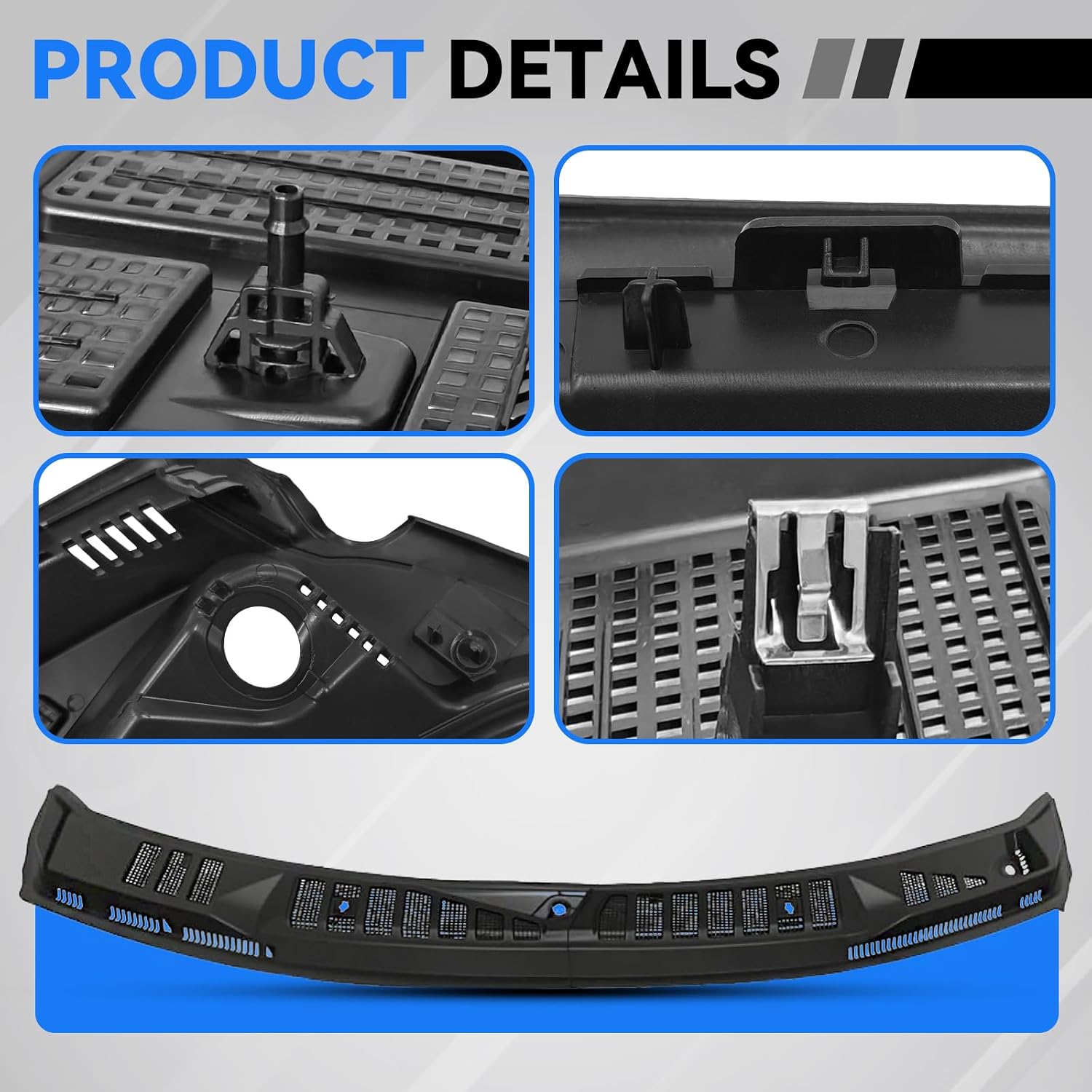 FL3Z15022A69B Windshield Wiper Cowl Panel Grille Compatible with 2015-2020 Ford F150 Front Window Cover Insert Panel with Nozzles Hoses Replace FL3Z15022A69-B FL3Z15022A68C, Left & Right
