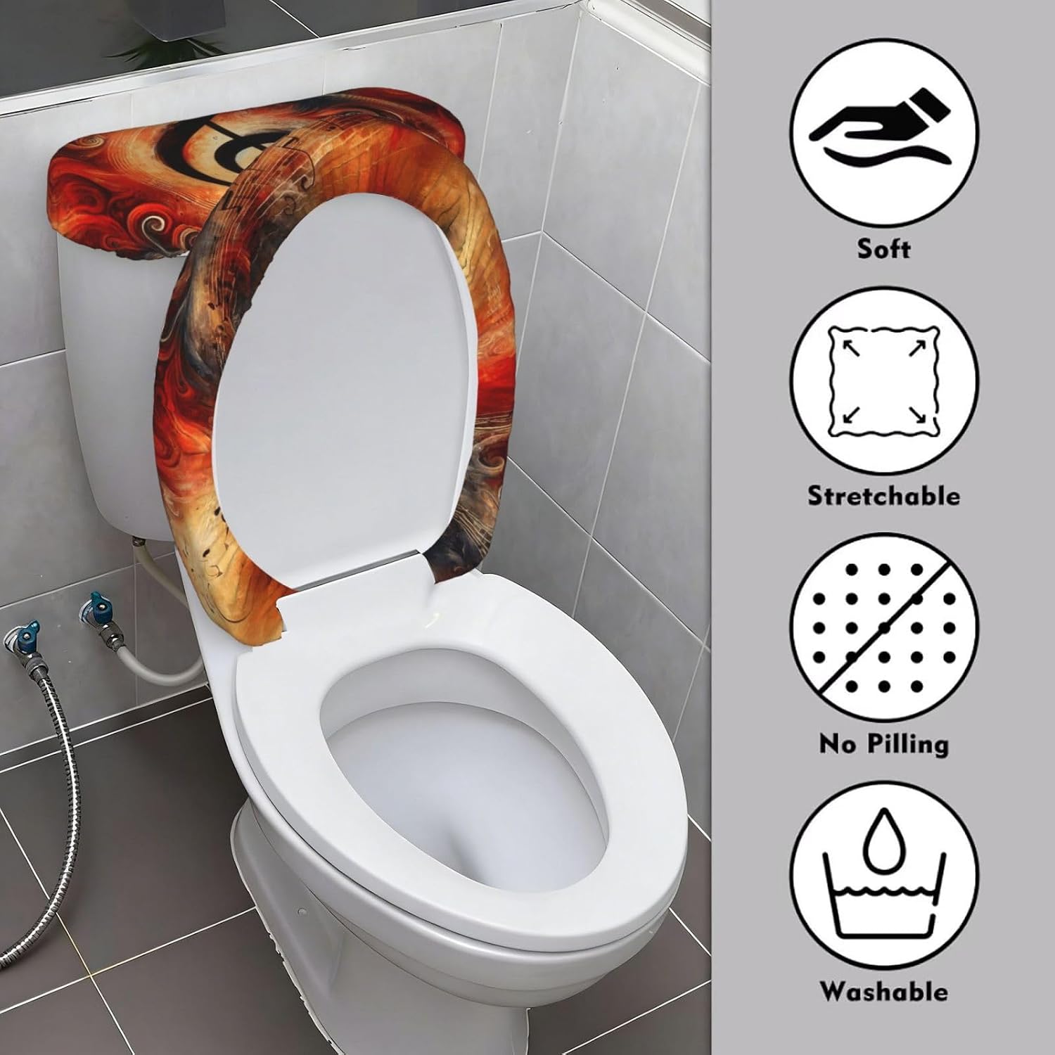 Augenstern Abstract-Music-Art Toilet Lid Cover and Tank Cover Set of 2, Stretch Soft Reusable Bathroom Toilet Seat Covers image 3