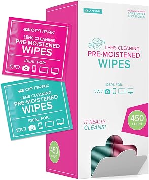 Pre-Moistened Wipes Glasses and Lens Cleaner - Individually Wrapped Disposable Wipes for Eyeglass, Glass Screen, Phone, Camera, Sensitive Surfaces 450 Count