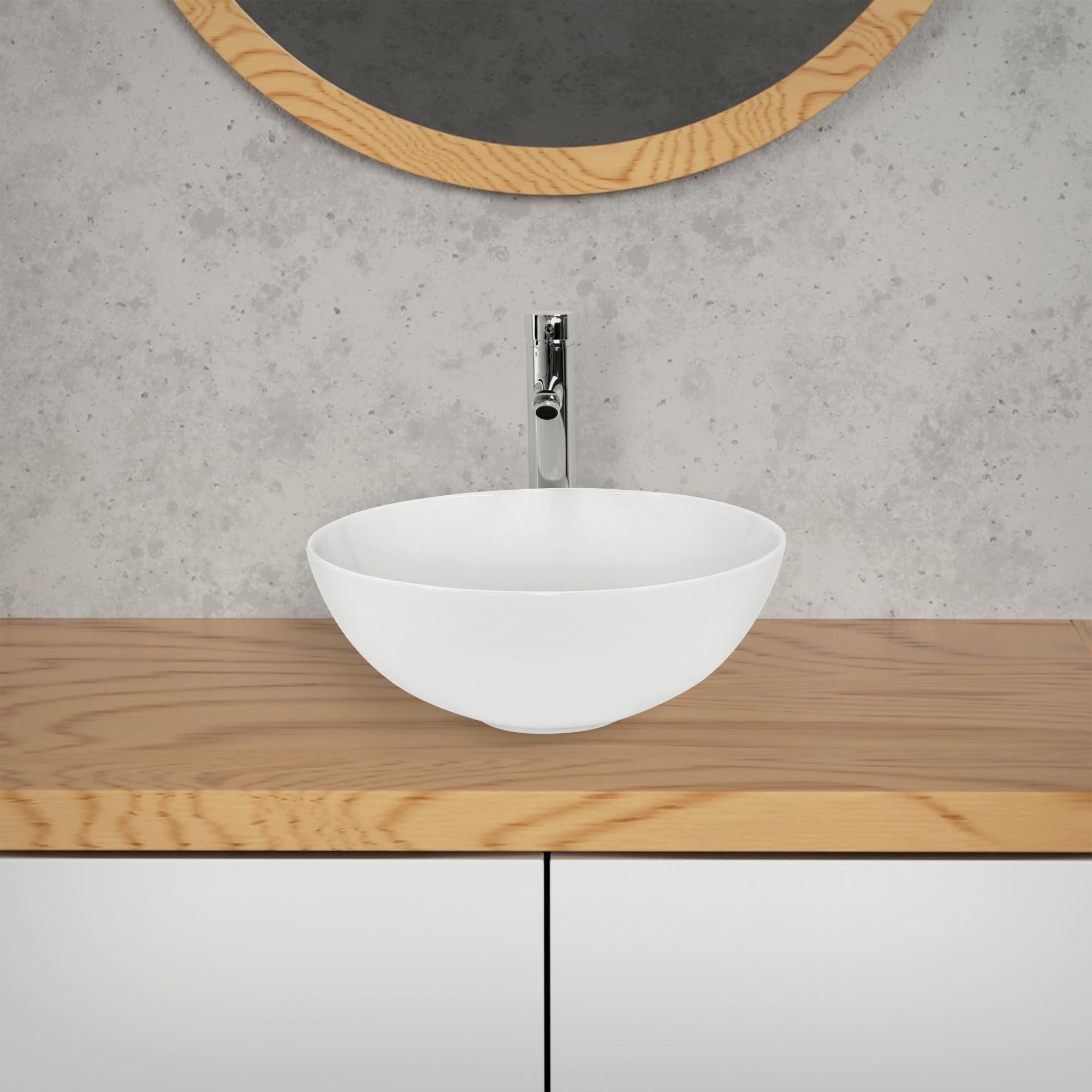 ECD Germany Lavabo Cerámico Ovalado con Agujero Conexión Estandar - Blanco - Lavamanos sobre Encimera - 320 x 320 x 135 mm - Diseño Moderno - Fregadero sin Juego de Desagüe - Realza Cada Baño o Aseo