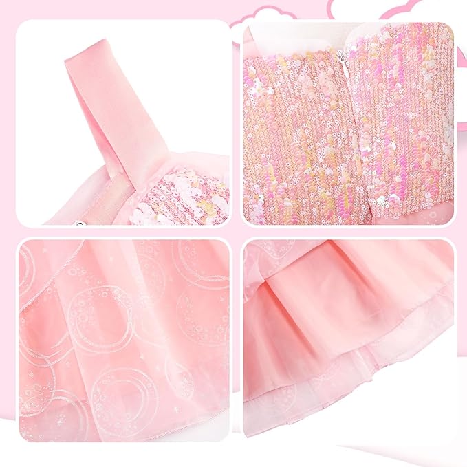 Disfraz de Bruja Rosa para Niñas con Corona Varita y Guantes miniatura 4