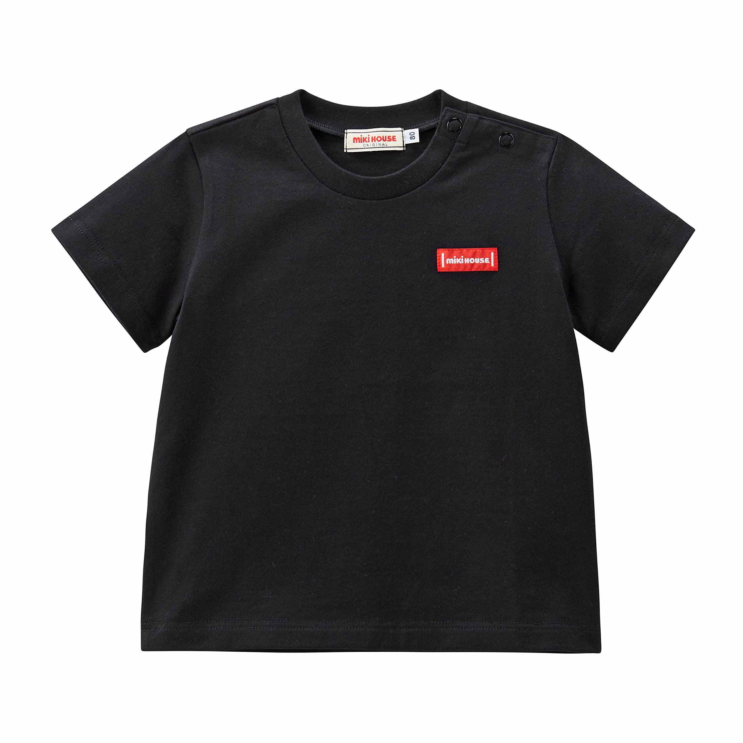 Miki House 10-5227-571 T-Shirt, Short Sleeve, Plain, Logo, Boys, Girls, Baby, Kids, Children's Clothes, Sustainable, Black, 150