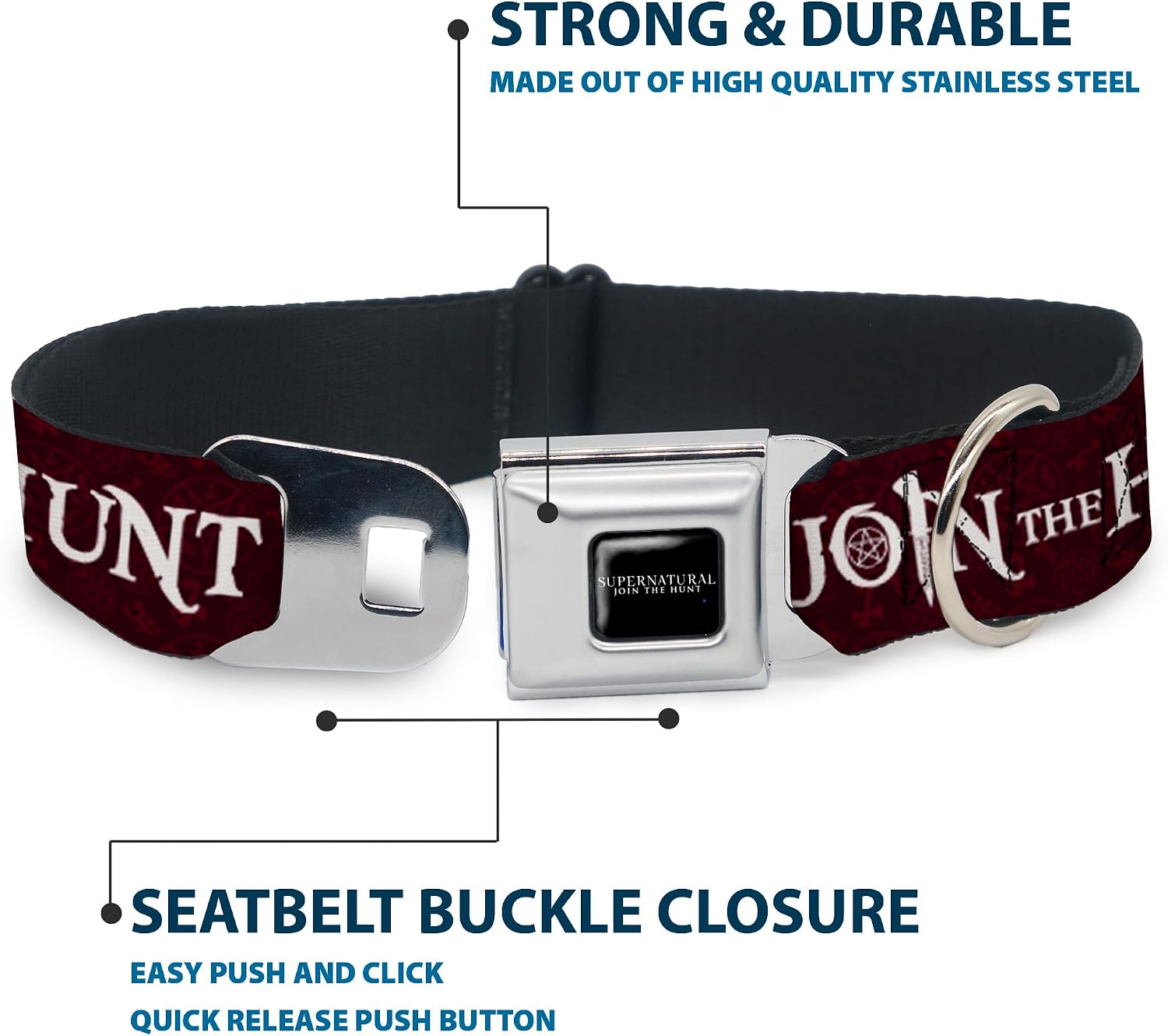 Buckle-Down Dog Collar Seatbelt Buckle Supernatural Join The Hunt Symbols Scattered Reds White 15 to 26 Inches 1.0 Inch Wide,DC-SB-SNBF-WSN006-1.0-L
