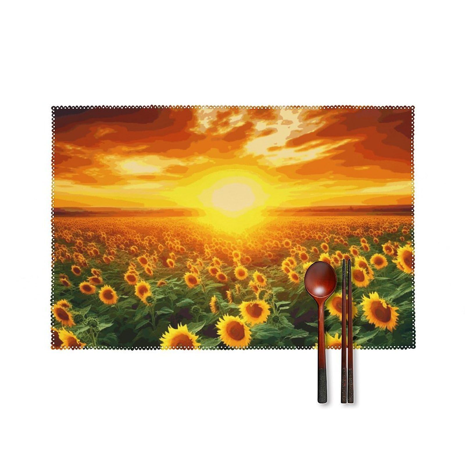 Dreamlike Sunset of A Sunflower Field Placemats Washable Not Fade Placemats Practical Heat Resistant Place Mats for Outdoor Patio Table Mats Kitchen Dining Party Decoration