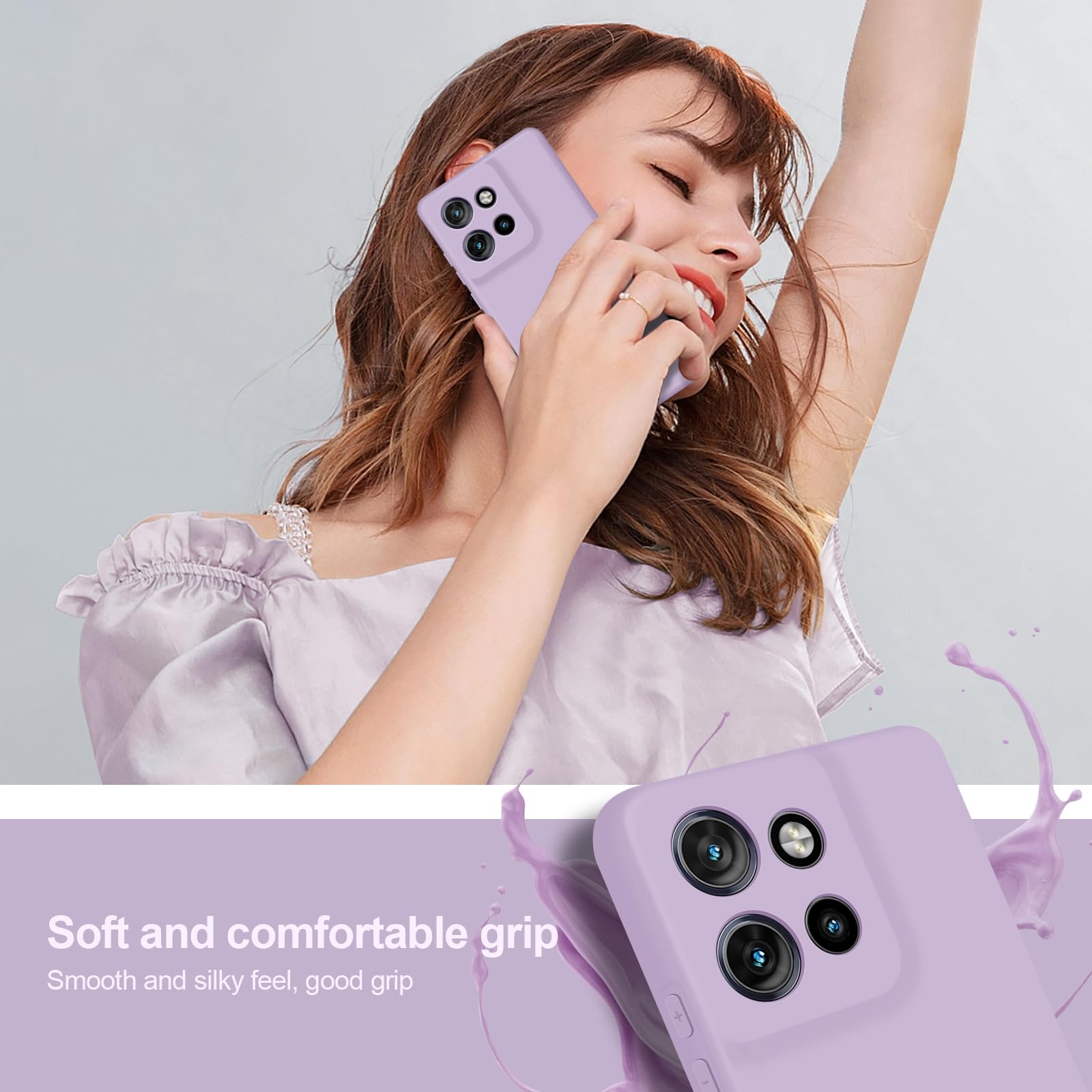 Cover per Motorola Edge 50 Neo, Custodia Antiurto Case Sottile in Silicone TPU con Fodera in Microfibra e Protezione della Fotocamera -Viola Chiaro