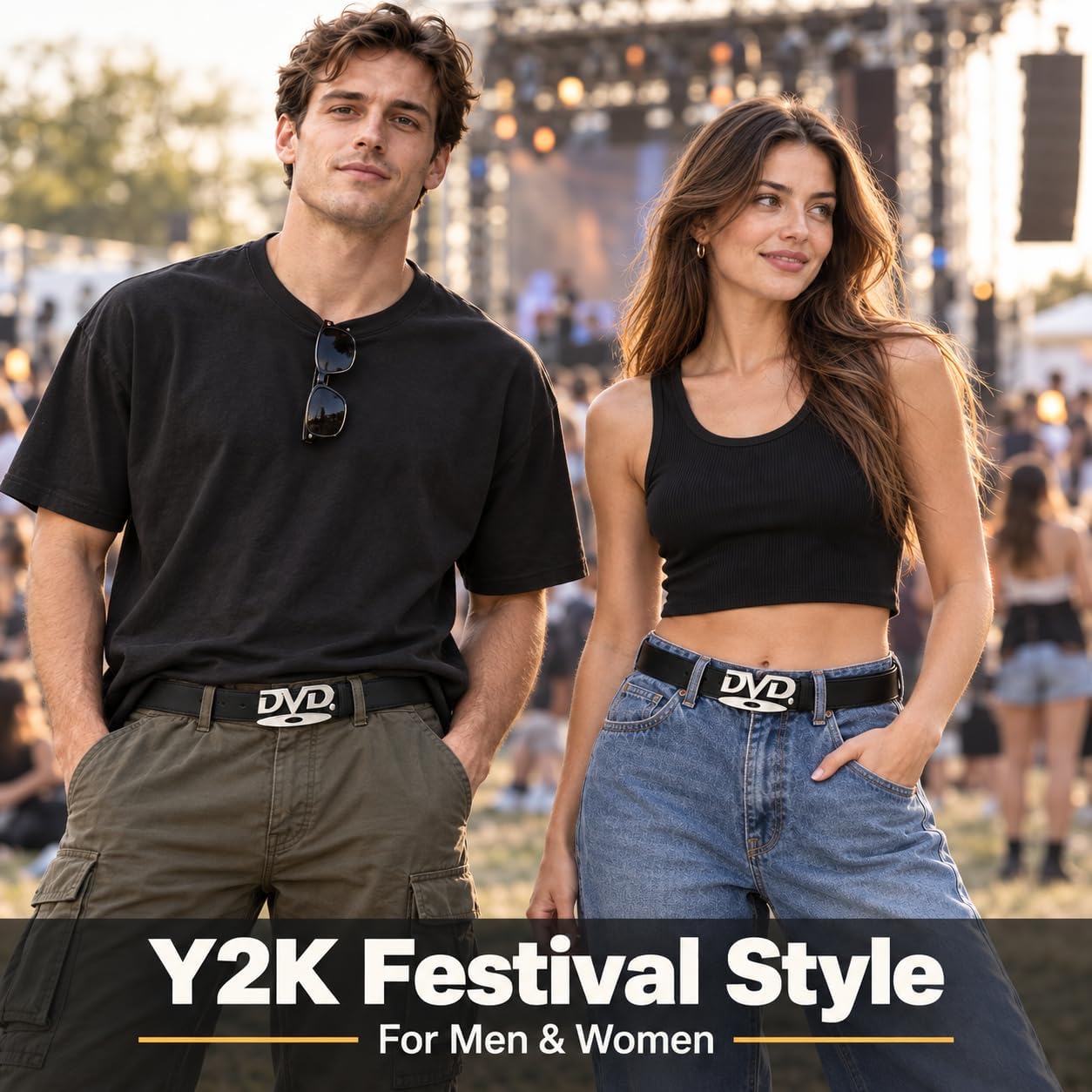Y2K DVD Buckle Belt for Men and Women, Faux Leather for Jeans