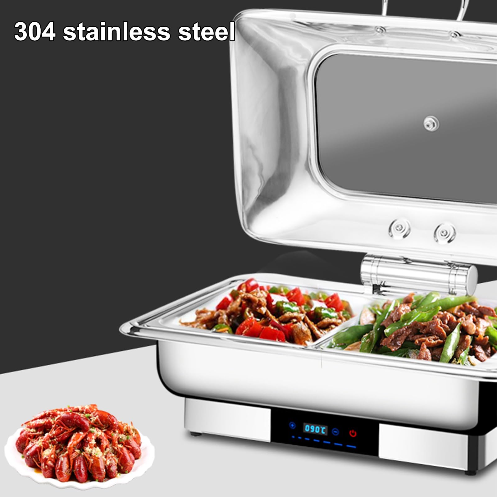 Scaldavivande Elettrico Professionale 304 Acciaio Inox Idraulico Chafing Dish all in One Touch Control Elettrico Scaldavivande da Cucina per Party, Catering(13.5L/3)
