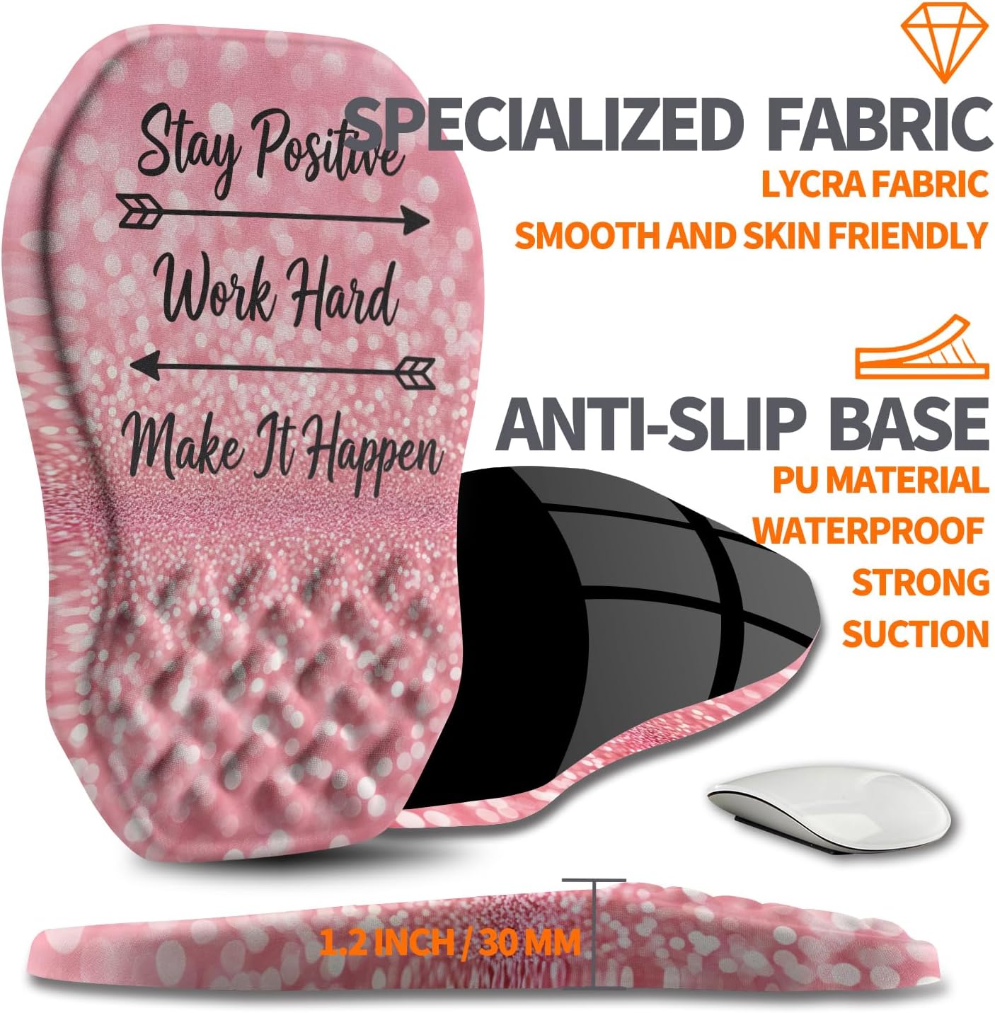 Ergonomic Slope Mouse Pad Wrist Support, Wrist Rest Mousepad for Carpal Tunnel Pain Relief with Massage Bulge and Slow Rebound Memory Foam (12x8 inch, Pink Stay Positive)