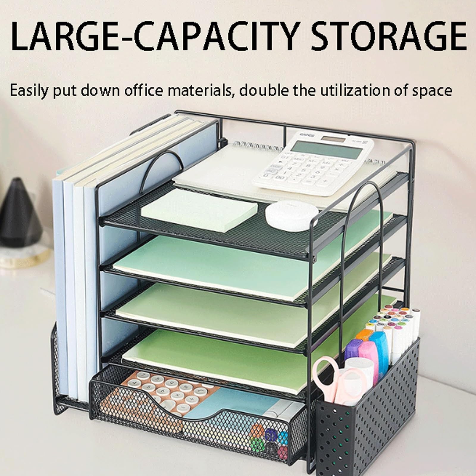 Organizer Scrivania Rete Metal, 5 Comparti Porta Organizzatore Scrivania Cassetto con 2 Portapenne per Casa Ufficio(Purple)