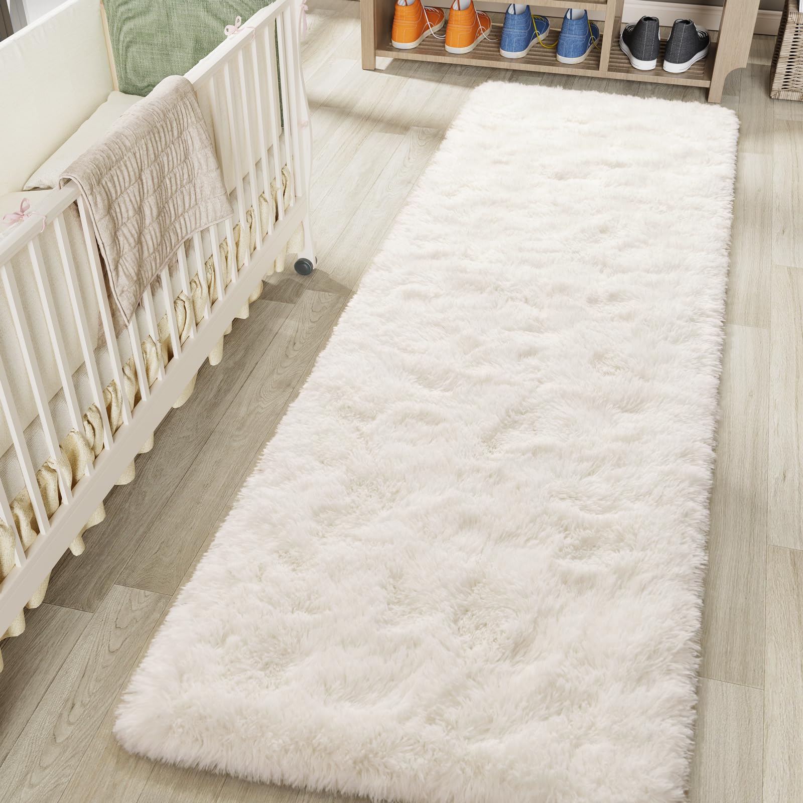 LOCHAS Ultra Soft Indoor Modern Area Rugs 2x8, Fluffy Living Room Carpets for Children Bedroom Home Decor Nursery Rug, Cream