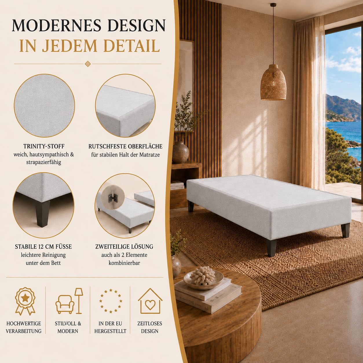 Sommier Tapissier 70x200 | Cadre de lit avec sommier tapissier | Sommier 70x200 Adulte avec Bonne Circulation de l’air | sans Matelas | Idéal Maison ou hôtel (Argenté)