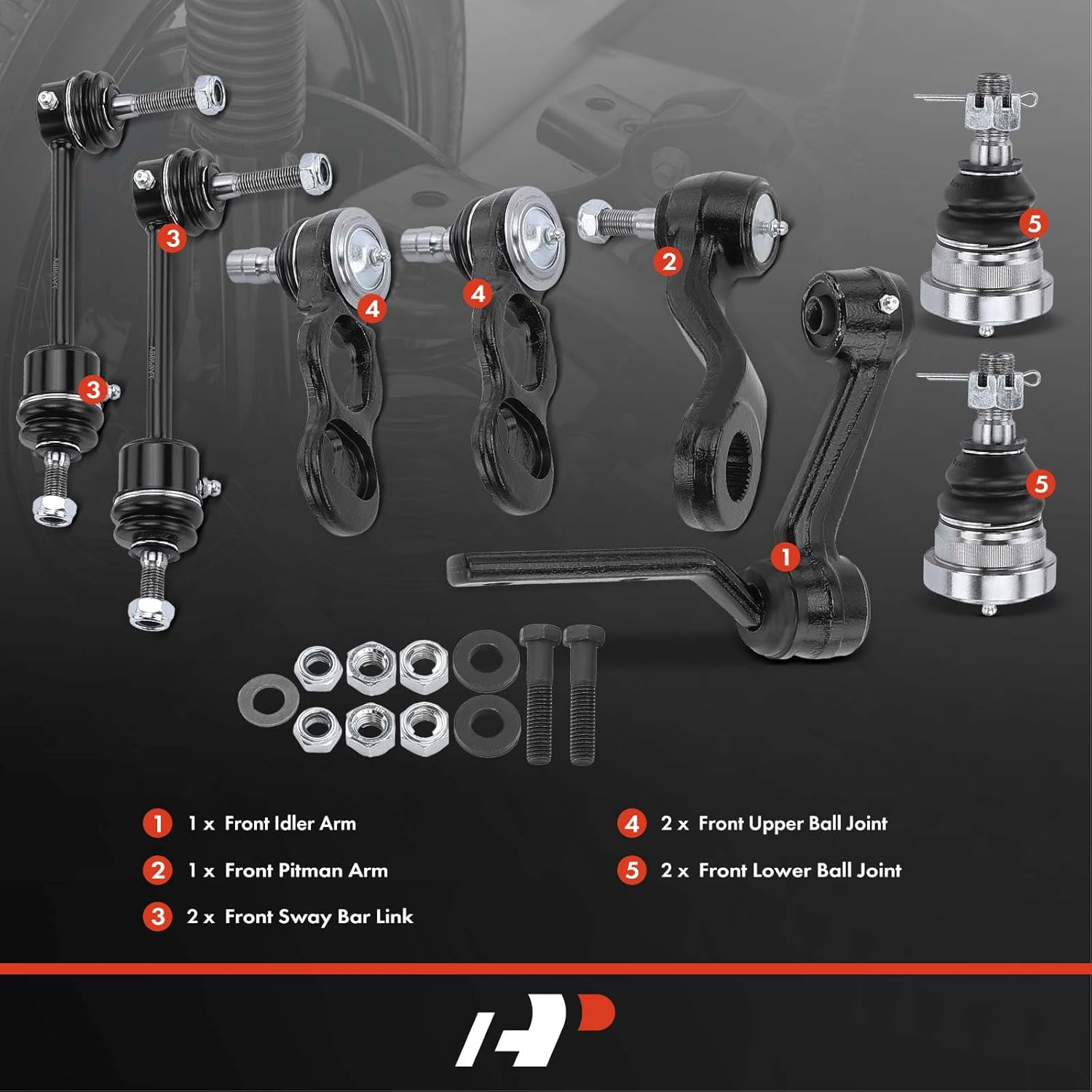 A-Premium Set of 8, Front Sway Bar Link, Upper & Lower Ball Joint, Pitman Arm & Idler Arm, Compatible with Ford Crown Victoria 1995-1997, Lincoln Town Car 1995-1997, Mercury Grand Marquis 1995-1997