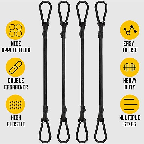 Miniatura 8 de Cuerdas elásticas con mosquetón, cuerdas elásticas resistentes de 12 pulgadas de largo con clip de mosquetón para exteriores, cuerda elástica extra