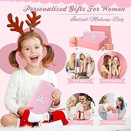 ChaoGreat Bride Gifts - Personalized Initial Makeup Bag with Pearl Rhinestone Patch, Preppy Pink Monogram Cosmetic/Toiletry Pouch, bridesmaid Gifts, Bridal Shower Gifts, Wedding Gifts, Bridal Gifts,F