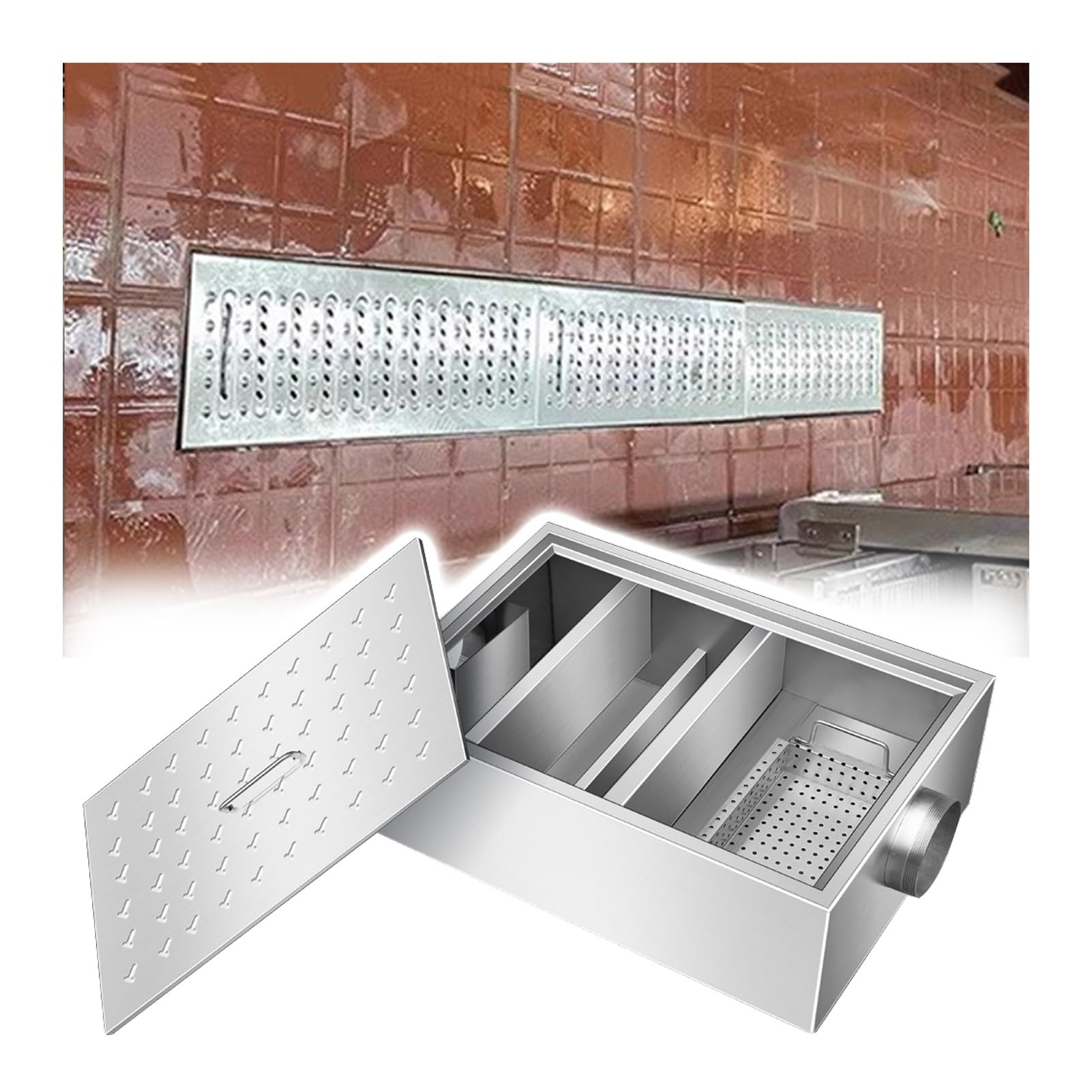 Piège à graisse en acier inoxydable - Séparateur d'huile-eau avec panier filtrant amovible - Intercepteur de graisse sous évier pour restaurant cuisine