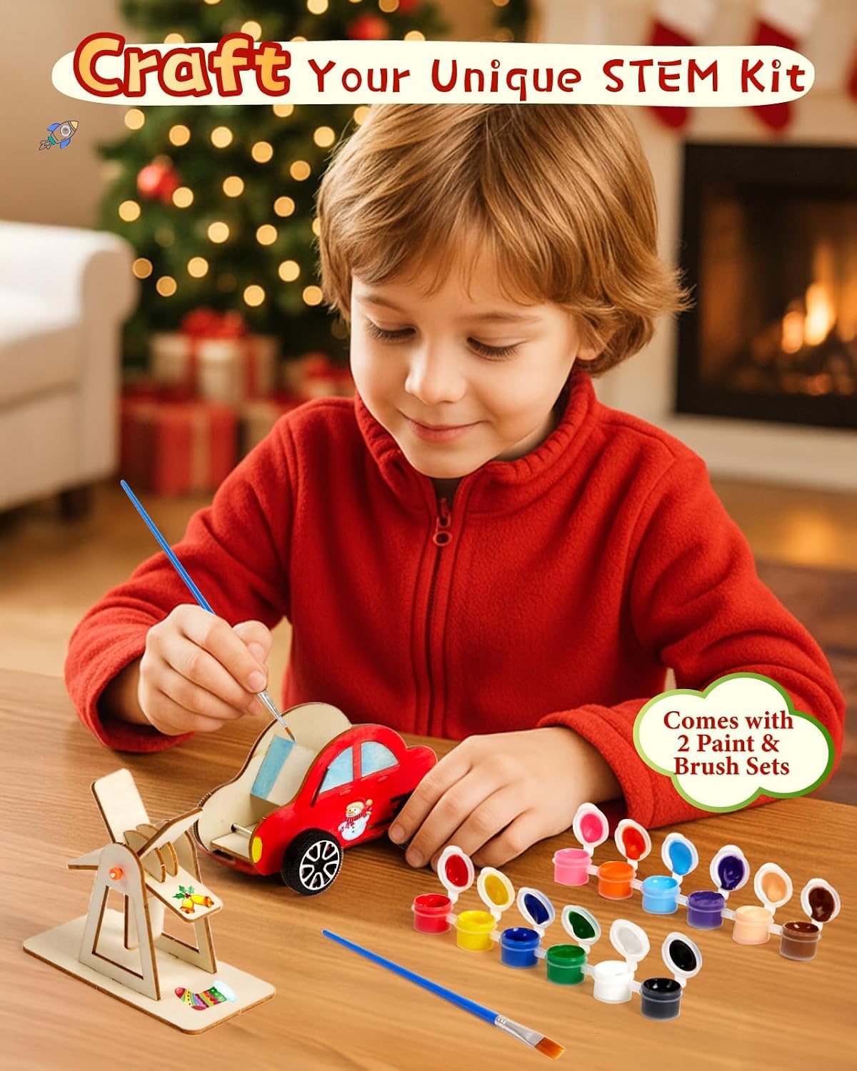 STEM Kits Advent Calendar 2025 for Kids Boys, 24 Days Christmas Countdown Craft Advent Calendar Mini Science Kit, DIY Wooden Building with Paints and Brushes, Small Xmas Toy Gift for Children Teen