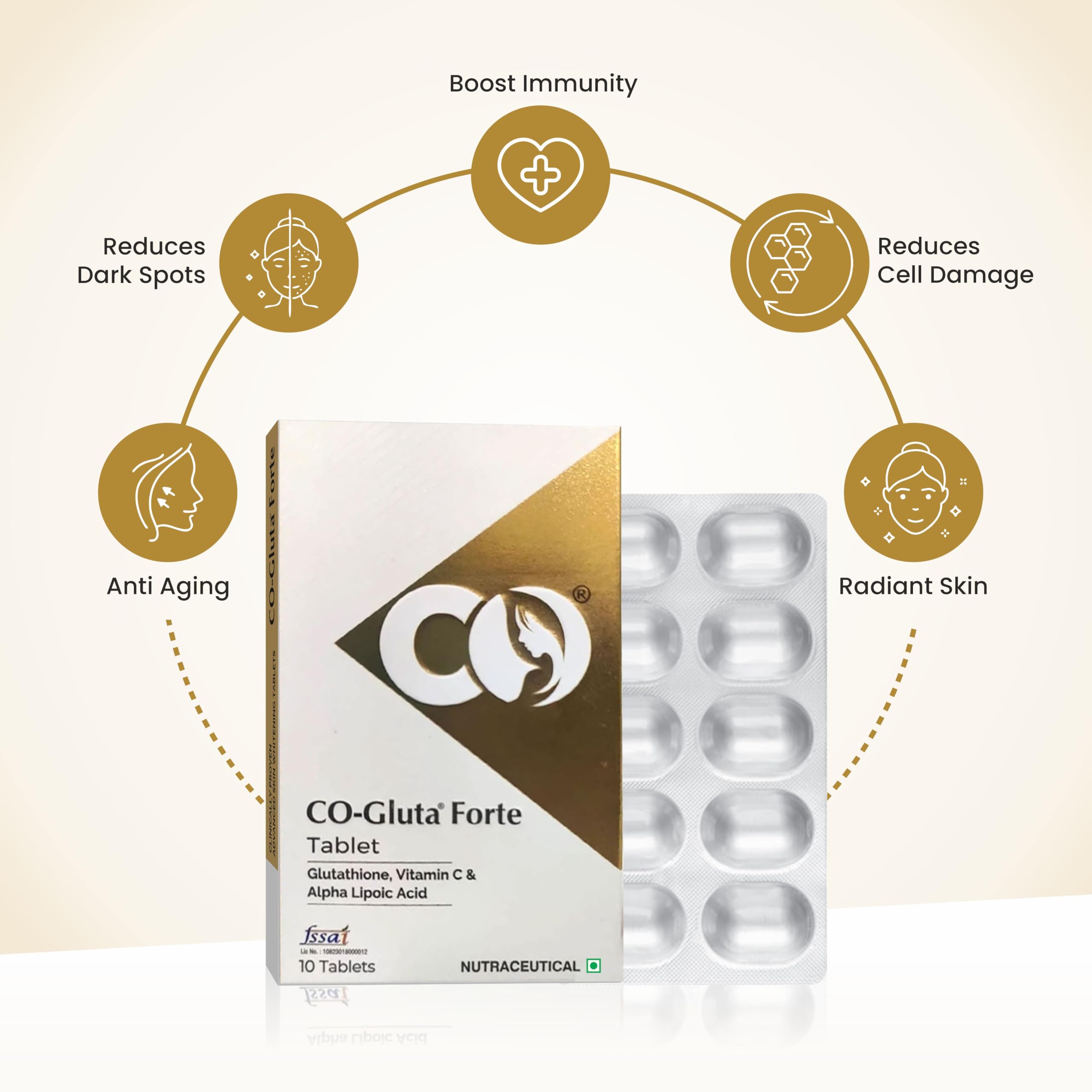 Co Luxury Glutathione Tablets 500mg | For Skin Brightening & Anti Ageing | With Vitamin C & Alpha Lipoic Acid | Pack of 1 | 10 Tablets — Amazon image 2