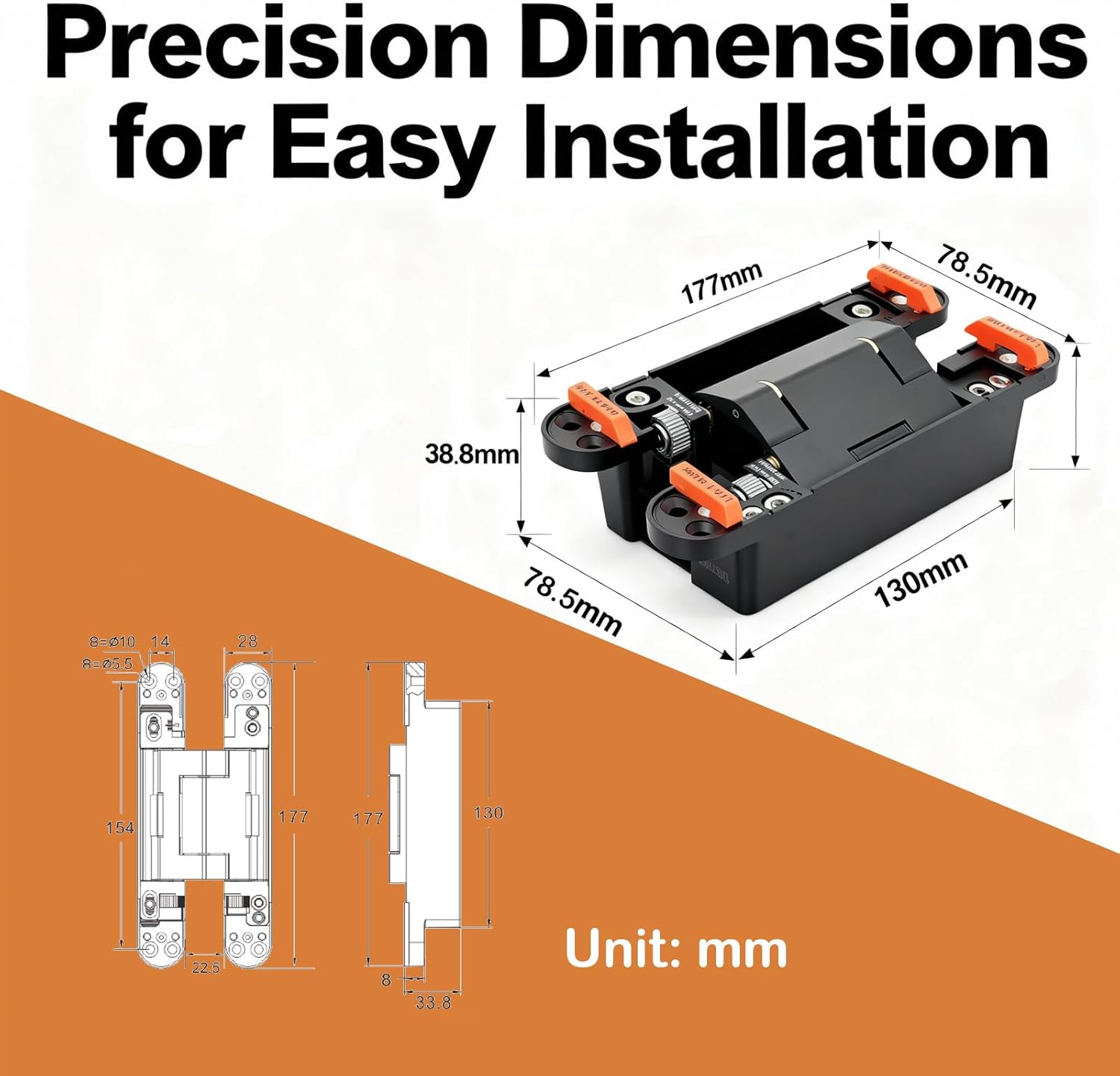 2-Pack 7" Hydraulic Hidden Door Hinges Heavy Duty Self-Closing Concealed Hinges Adjustable 180° Wide Opening for Commercial Residential Interior Exterior Doors