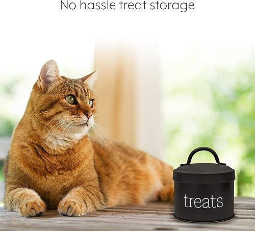 Miniatura 4 de AuldHome - Recipiente esmaltado para gatos (negro), pequeño y moderno tarro de golosinas para mascotas