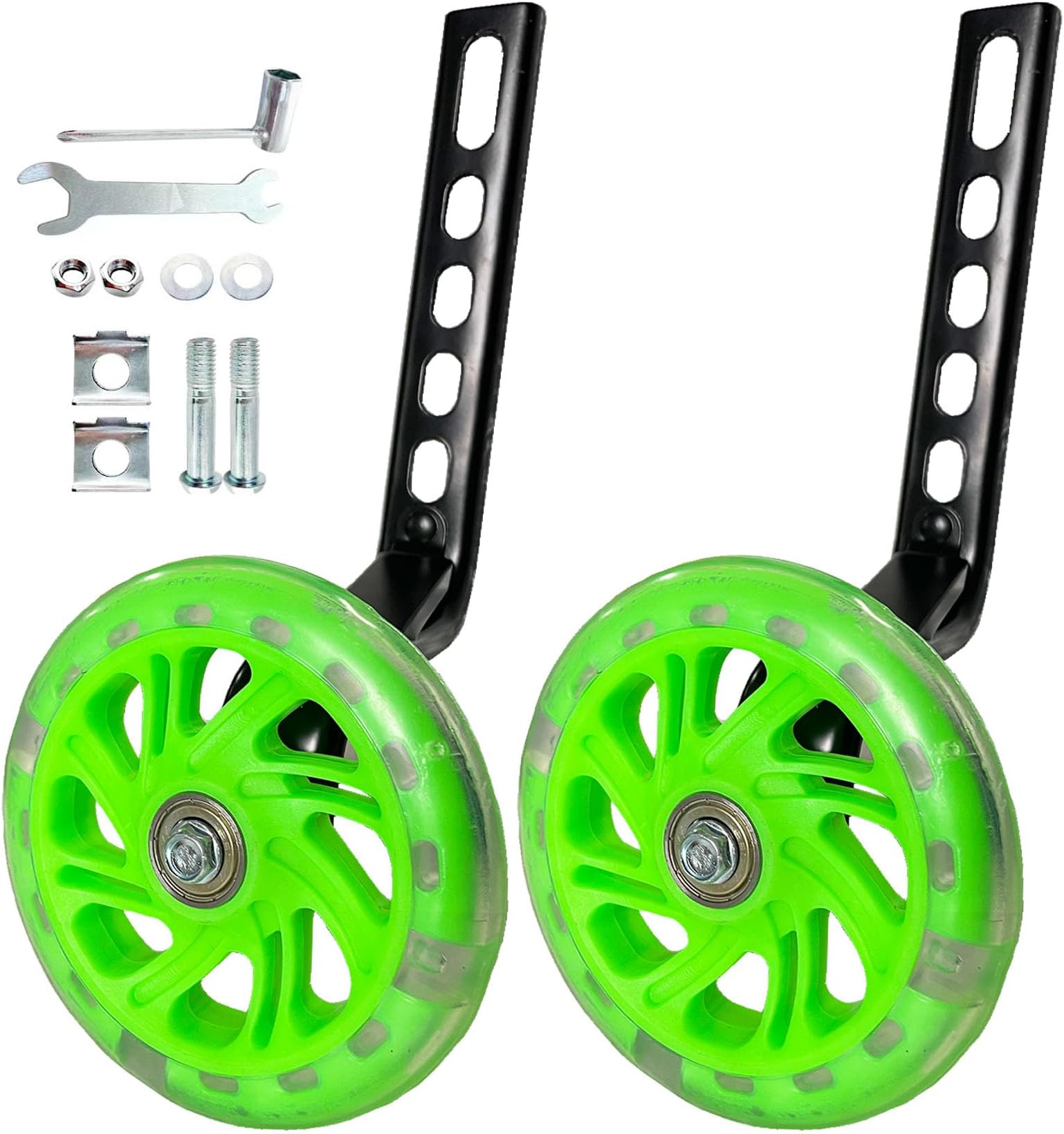 Training Wheels for Bicycle,Flash Mute Wheel Compatible for Bikes of 12-20 Inch 1 Pair (green)