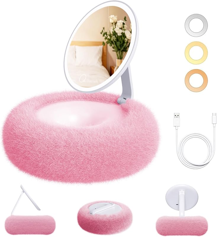 Espelho compacto para maquiagem WIZCHARK com iluminação e bateria recarregável, rosa